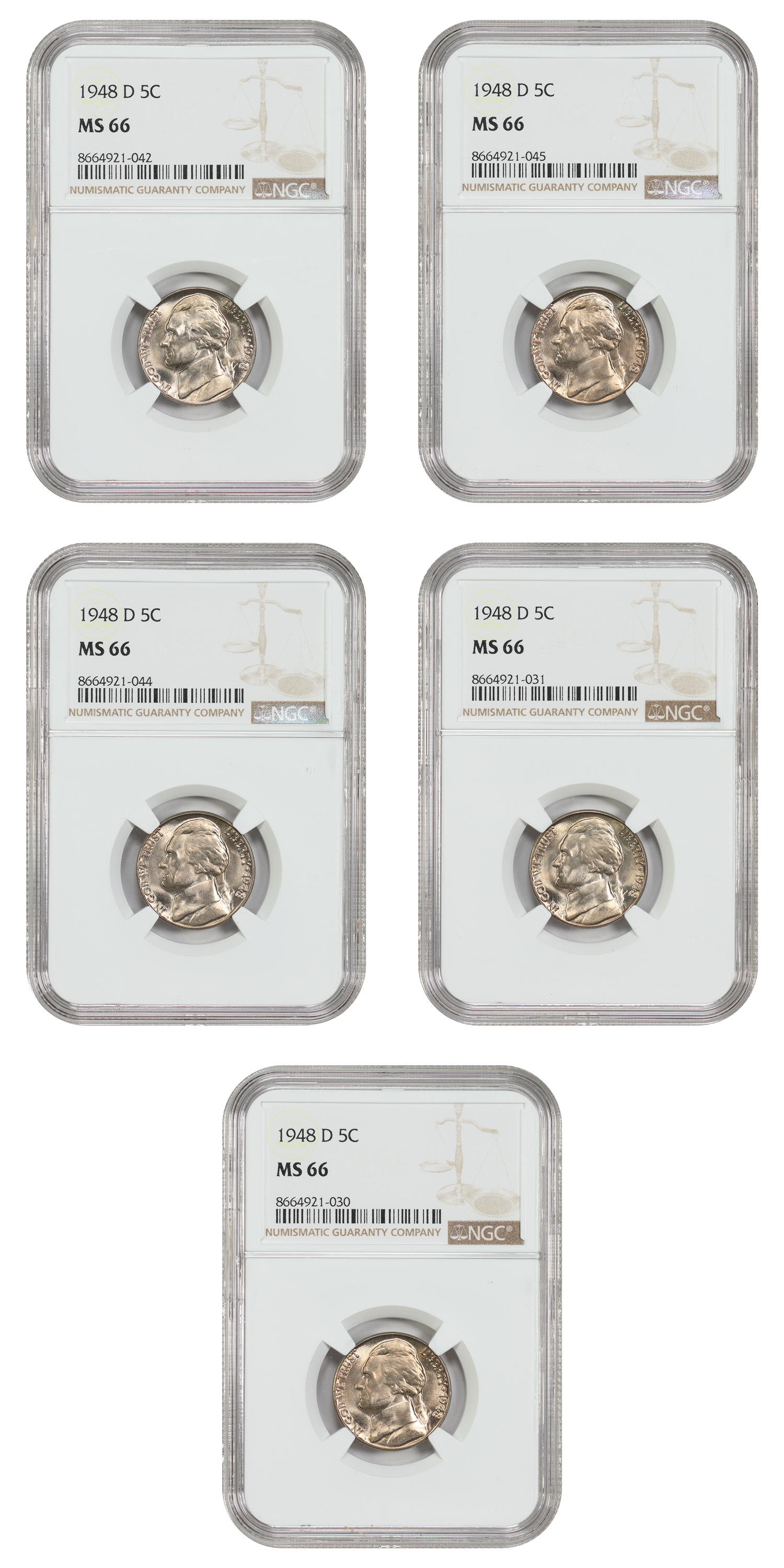 Lot of 1948-D 5C NGC MS66 (10 Coins)