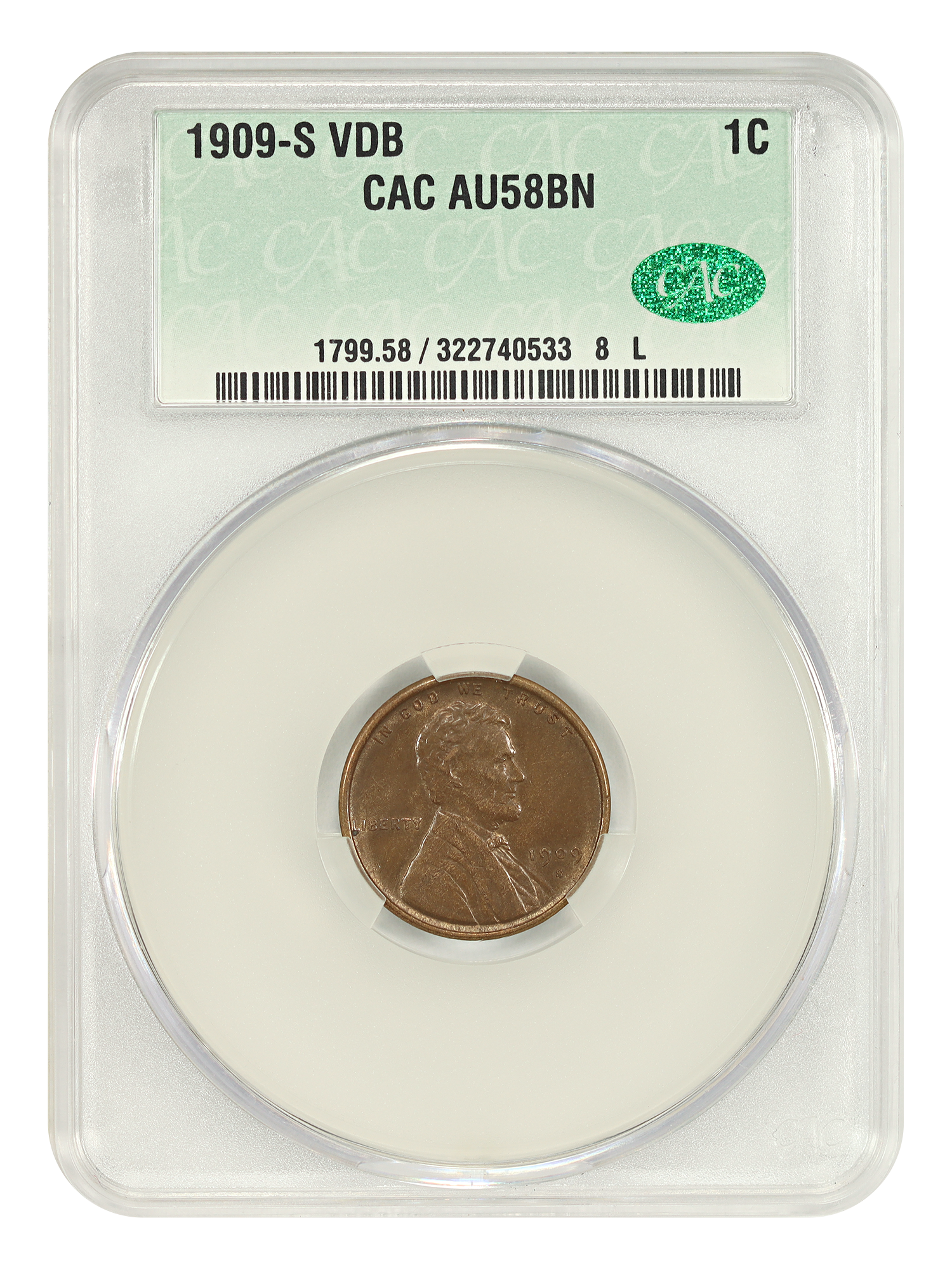 1909-S VDB 1C CACG AU58