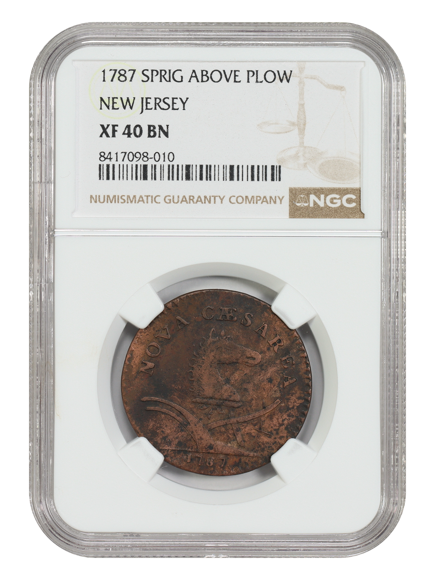 1787 New Jersey NGC XF40 (Sprig Above Plow)