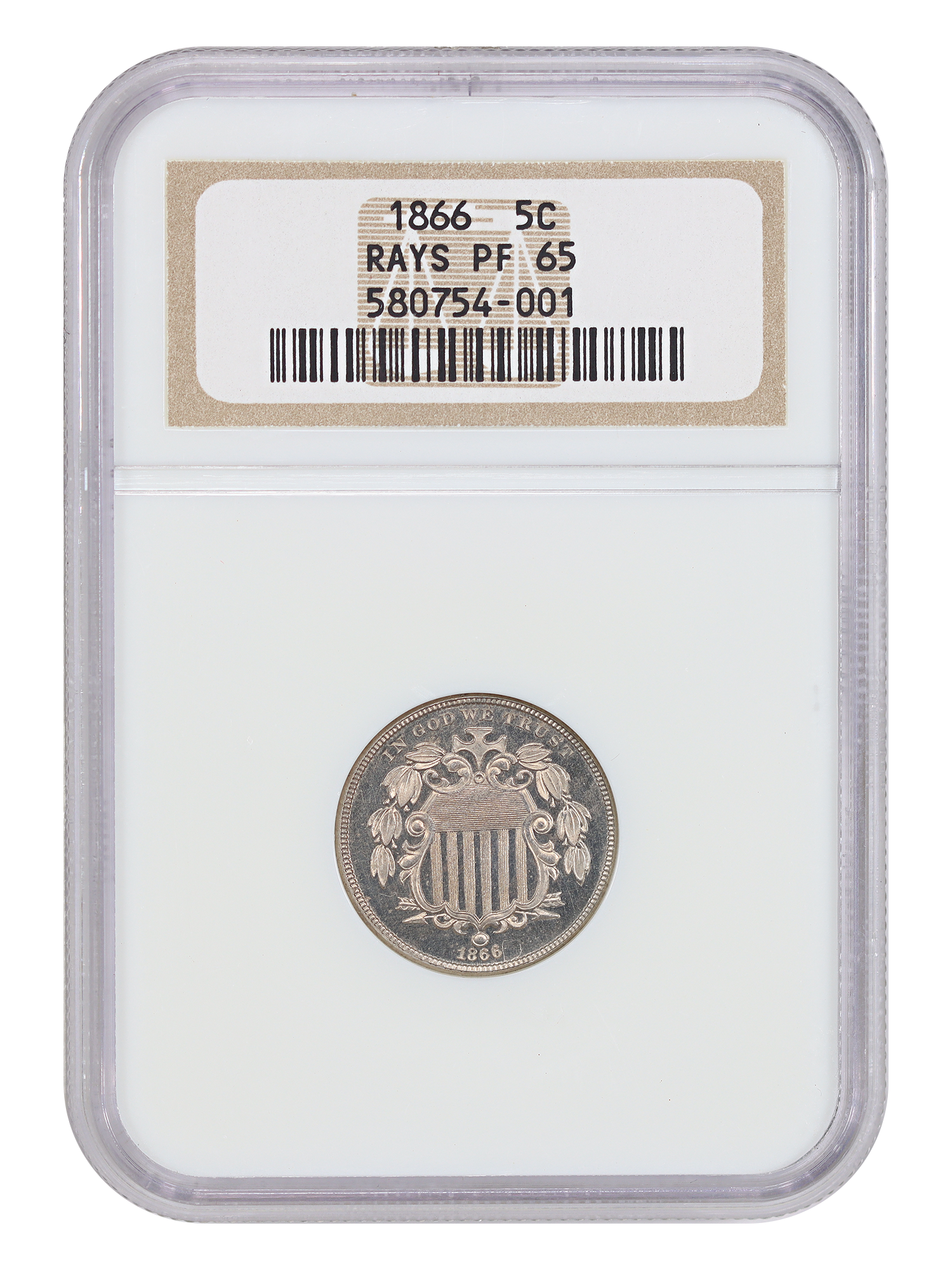 1866 5C NGC PR65 (Rays)