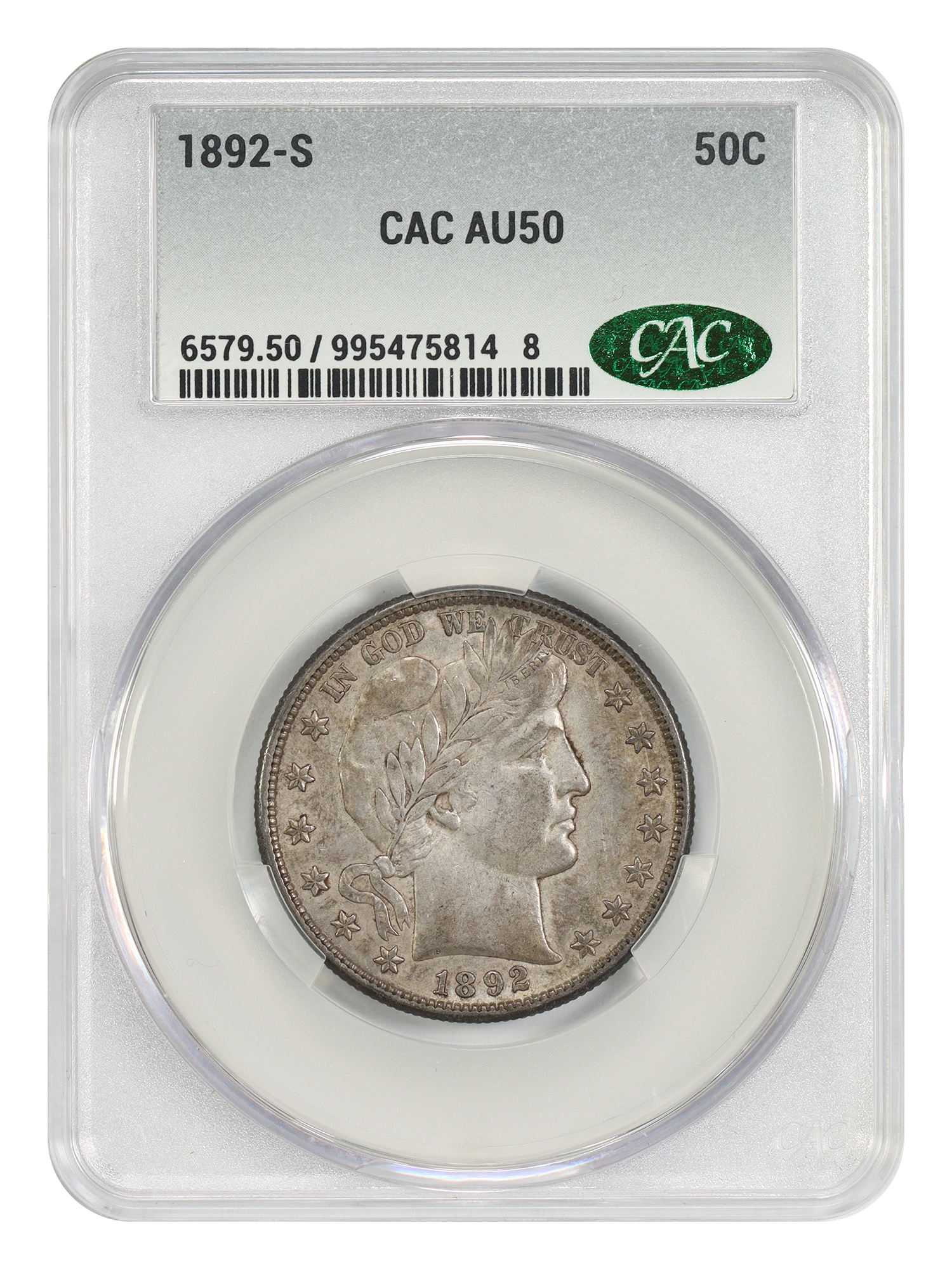 1892-S 50C CACG AU50