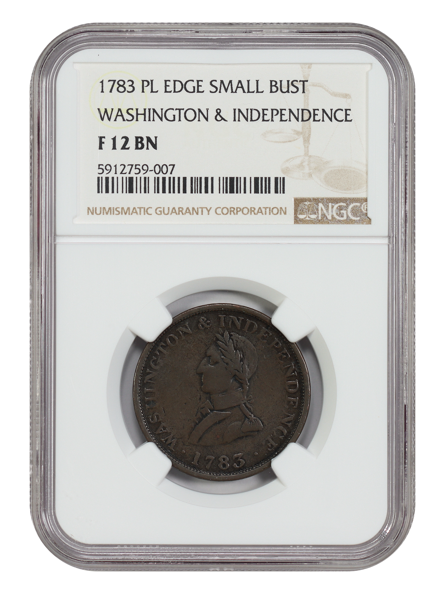 1783 Copper Washington & Independence NGC Fine 12 (PE, Small Bust)