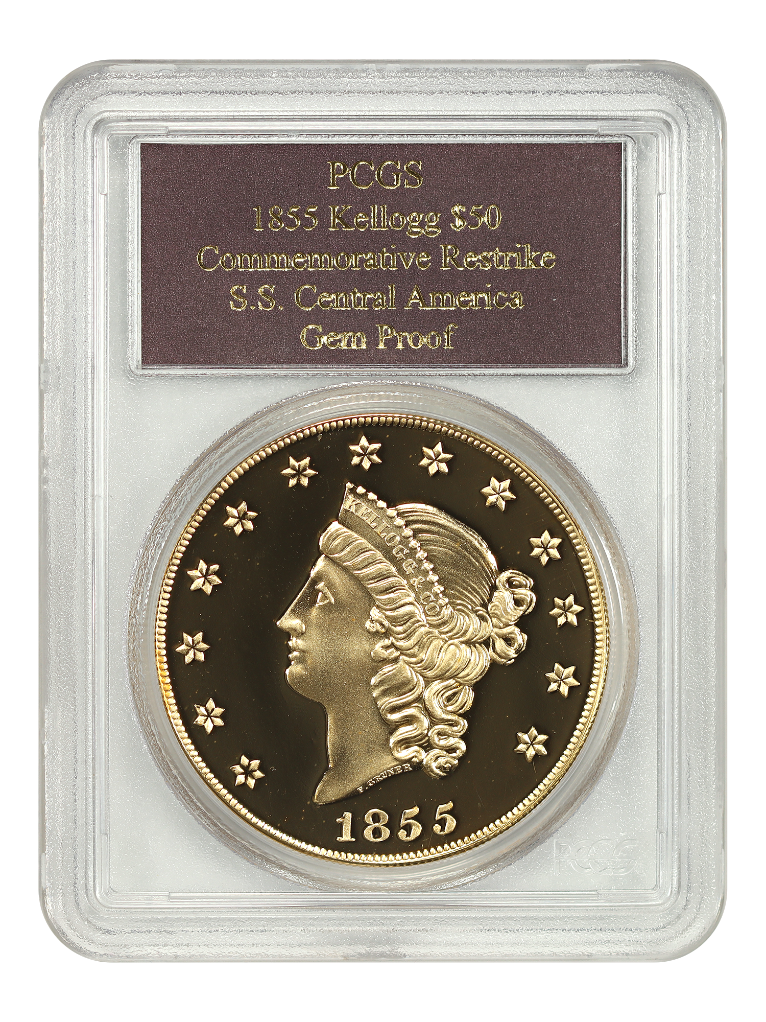 1855 $50 Kellogg, Commem Restrike S.S. Central America
