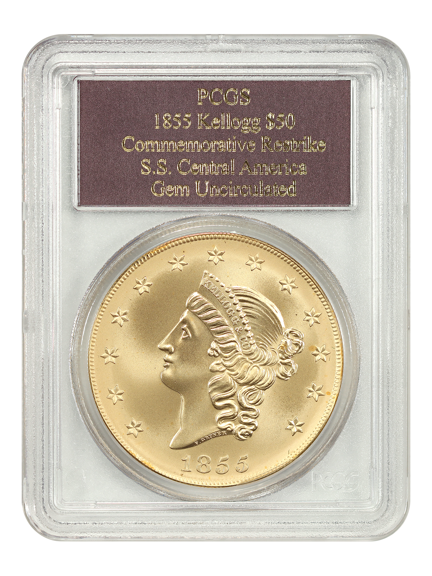 '1855' $50 Kellogg, Comm Restrike S.S. Central America