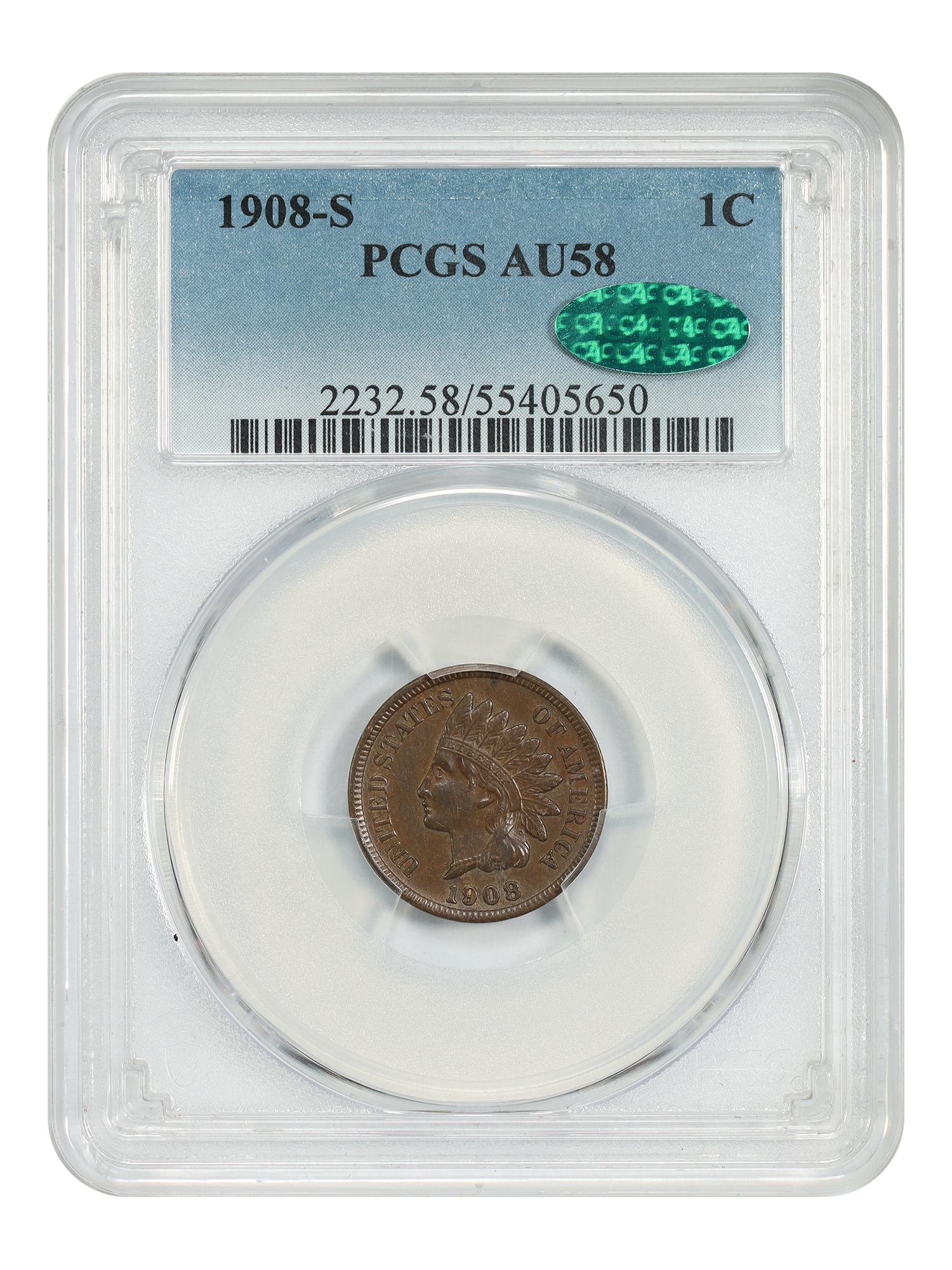 1908-S 1C PCGS/CAC AU58