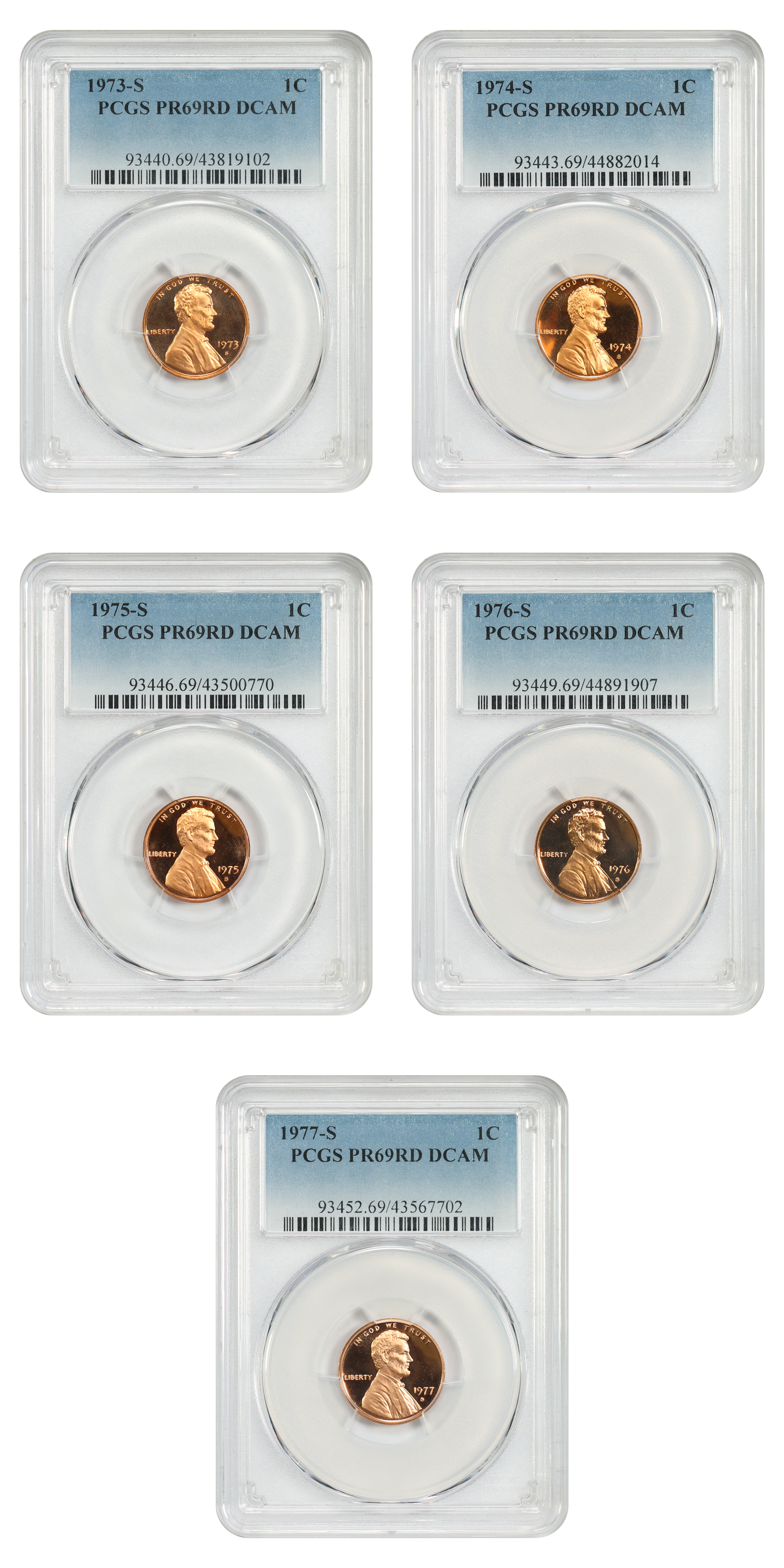 Lot of 1973-S - 1982-S 1C PCGS PR69RD DCAM (10 Coins)