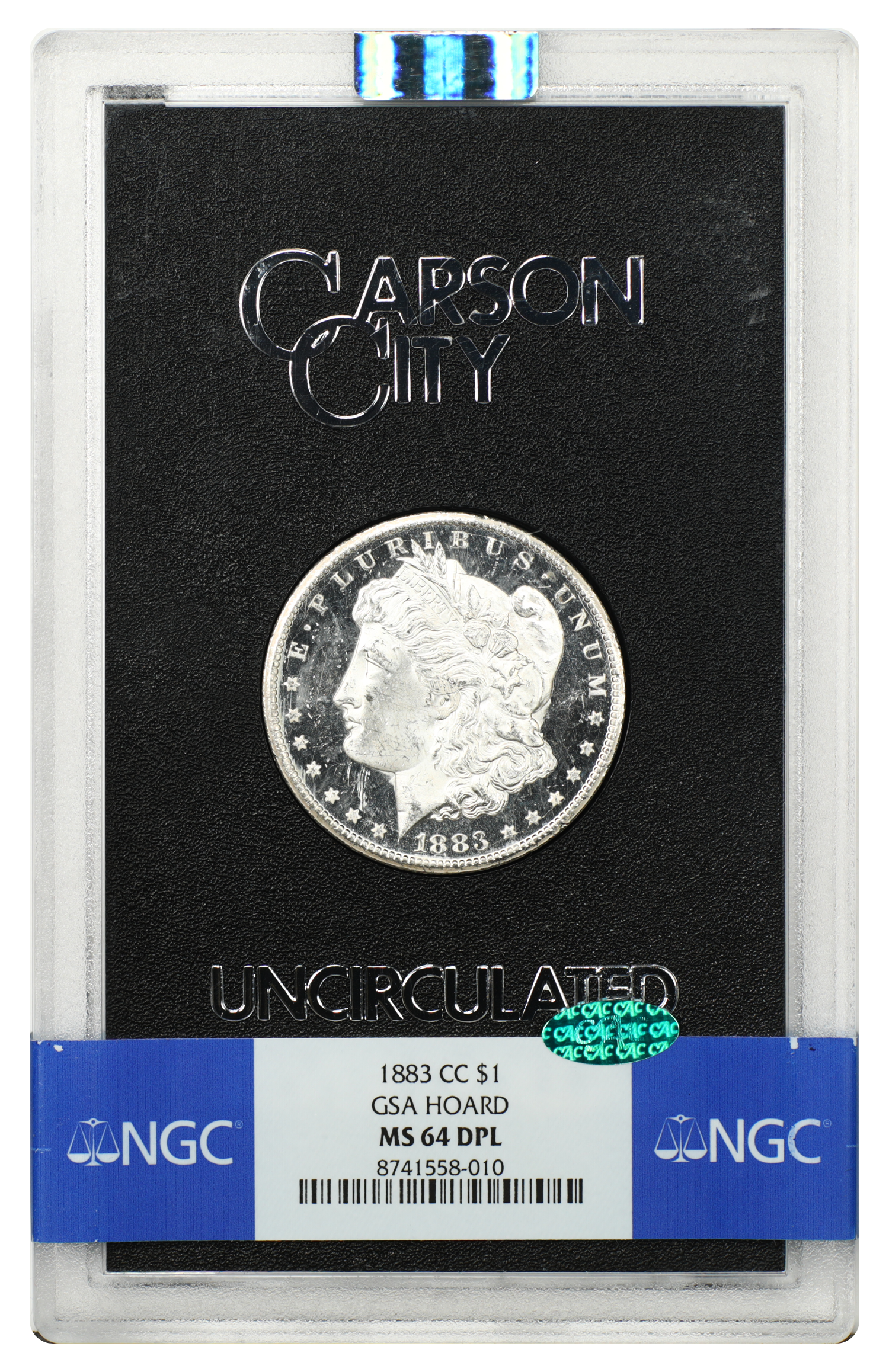 GSA: 1883-CC $1 NGC/CAC MS64DMPL (Box & COA)