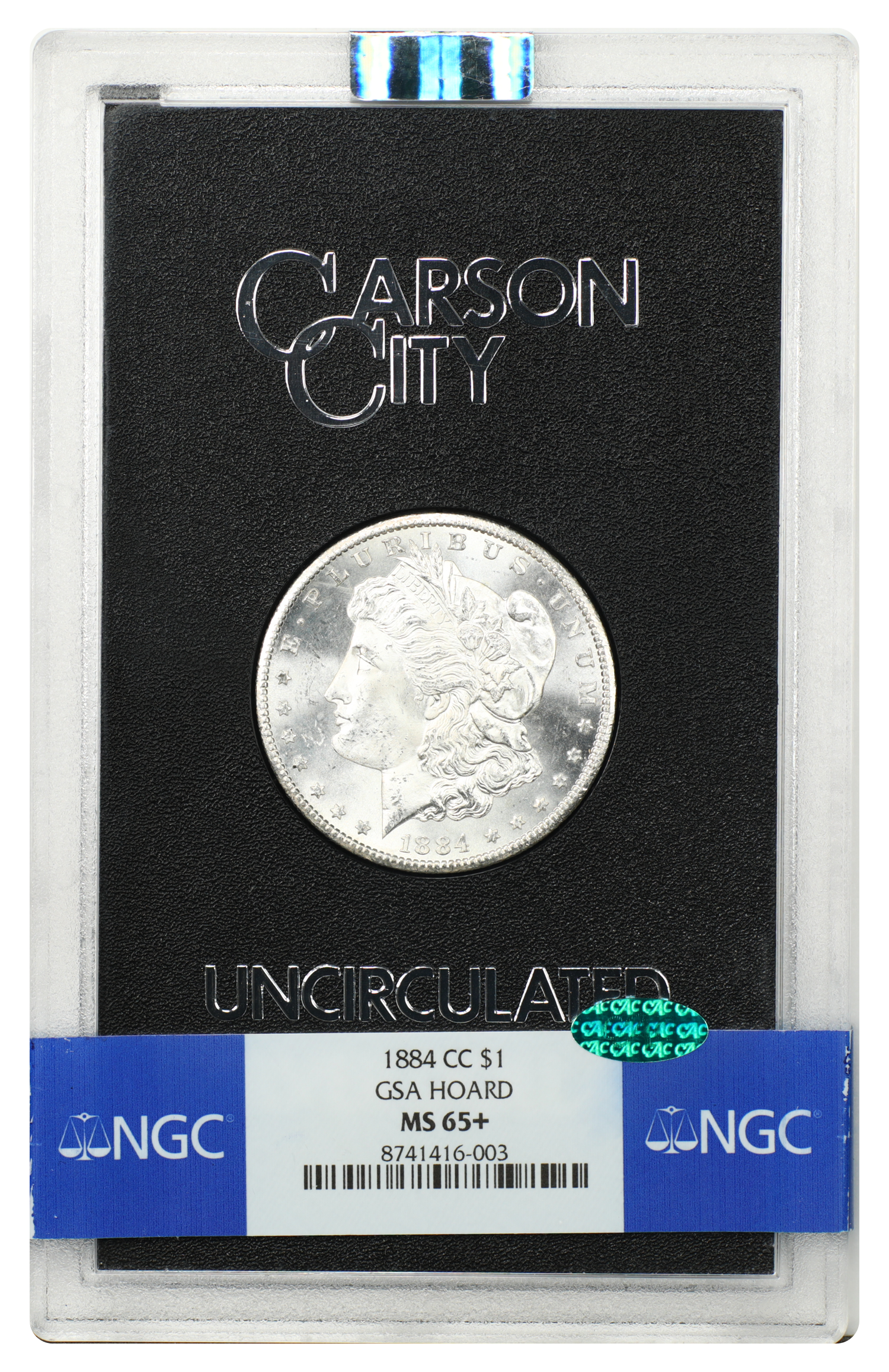 GSA: 1884-CC $1 NGC/CAC MS65+ (Box & COA)