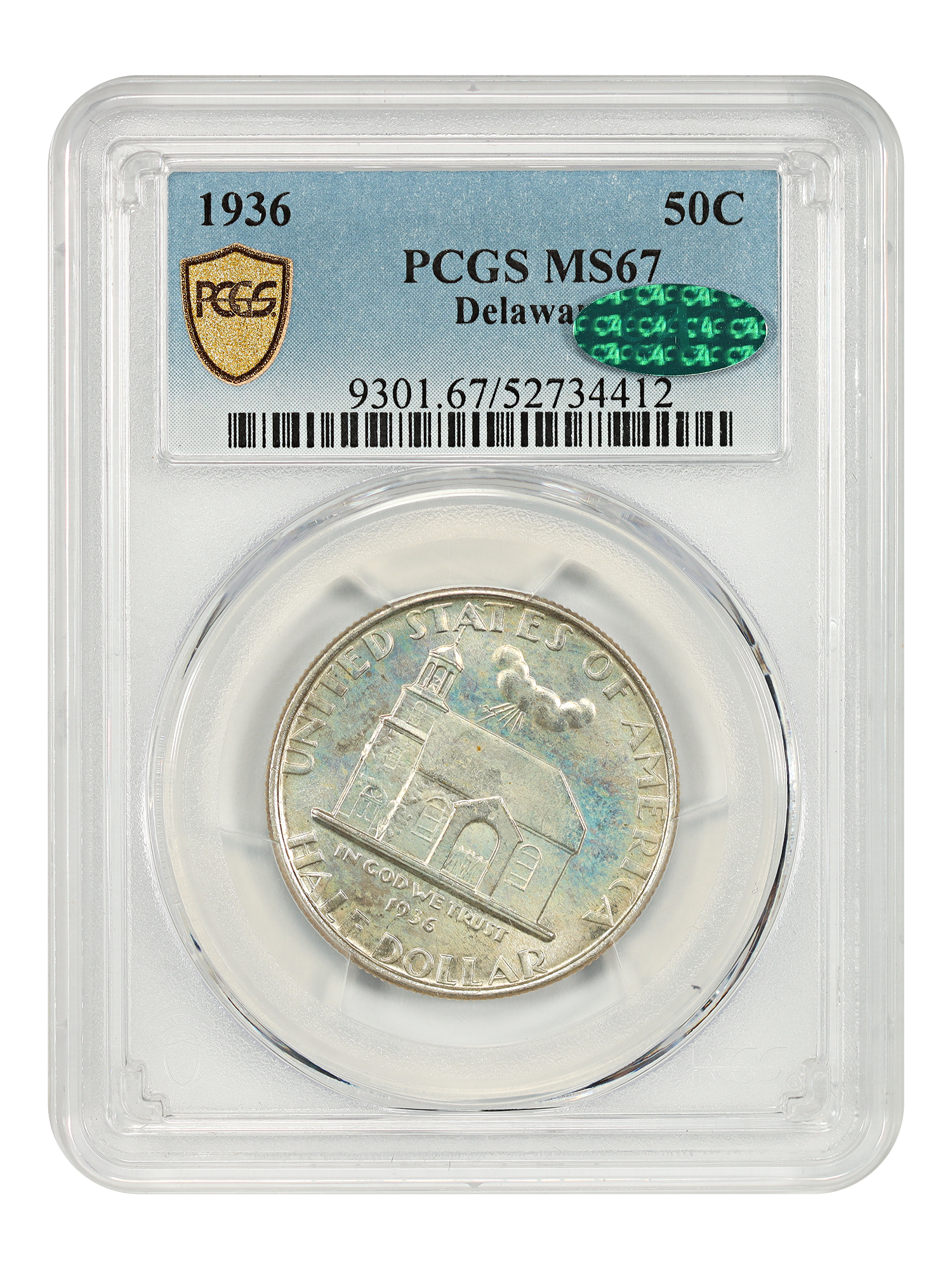 1936 50C Delaware PCGS/CAC MS67