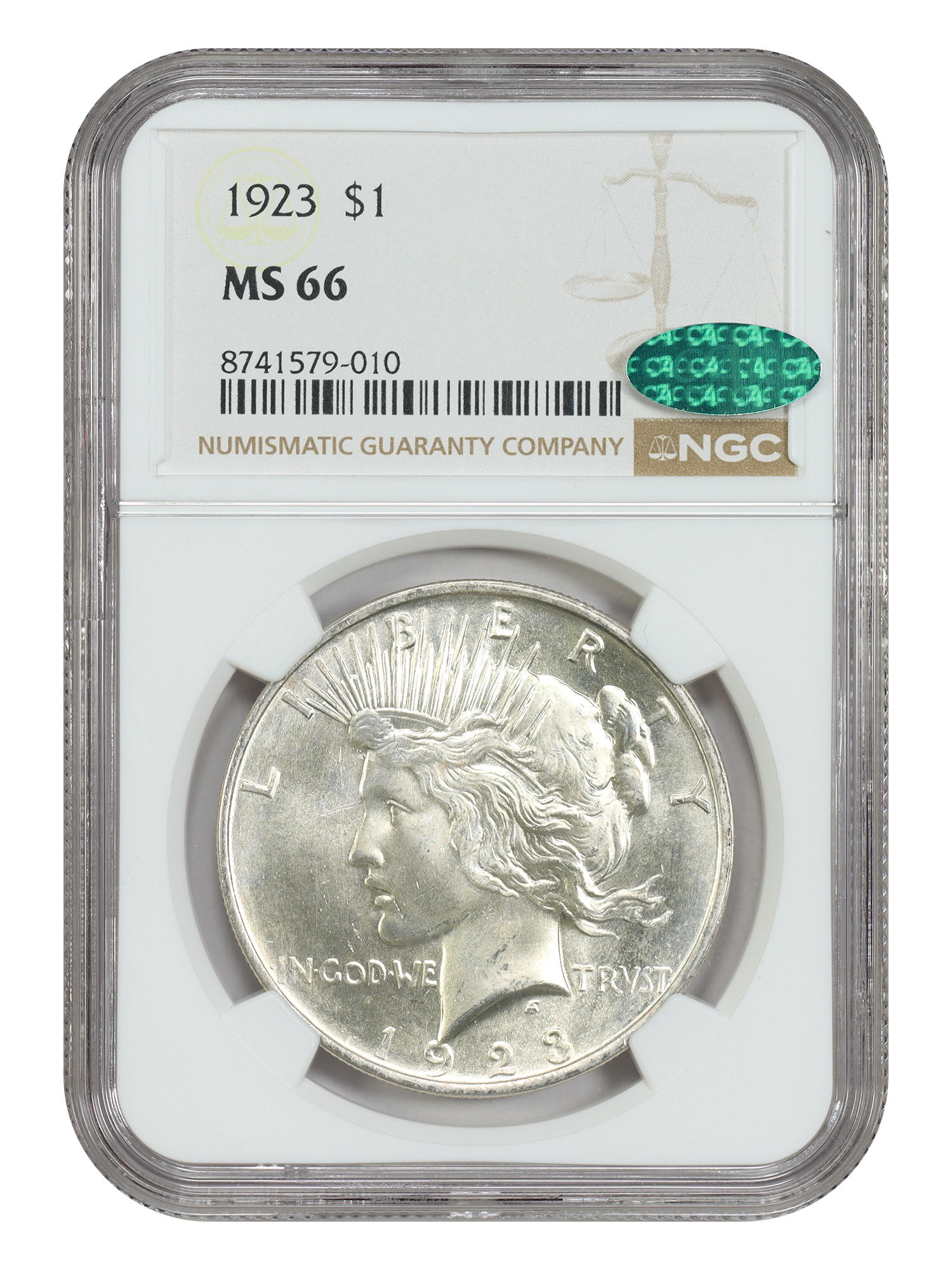 1923 $1 NGC/CAC MS66