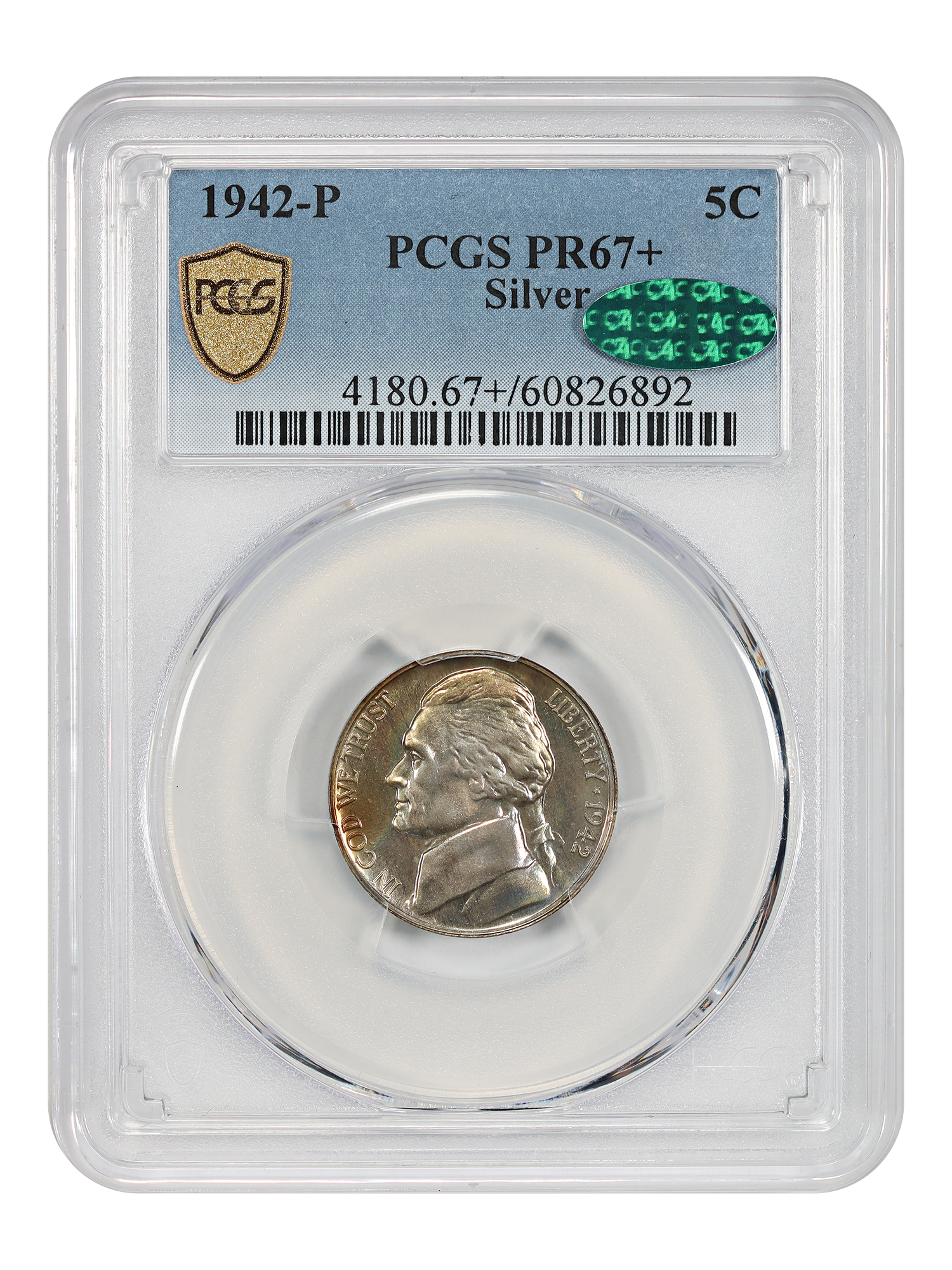 1942-P 5C PCGS/CAC PR67+ (Type 2, Silver)