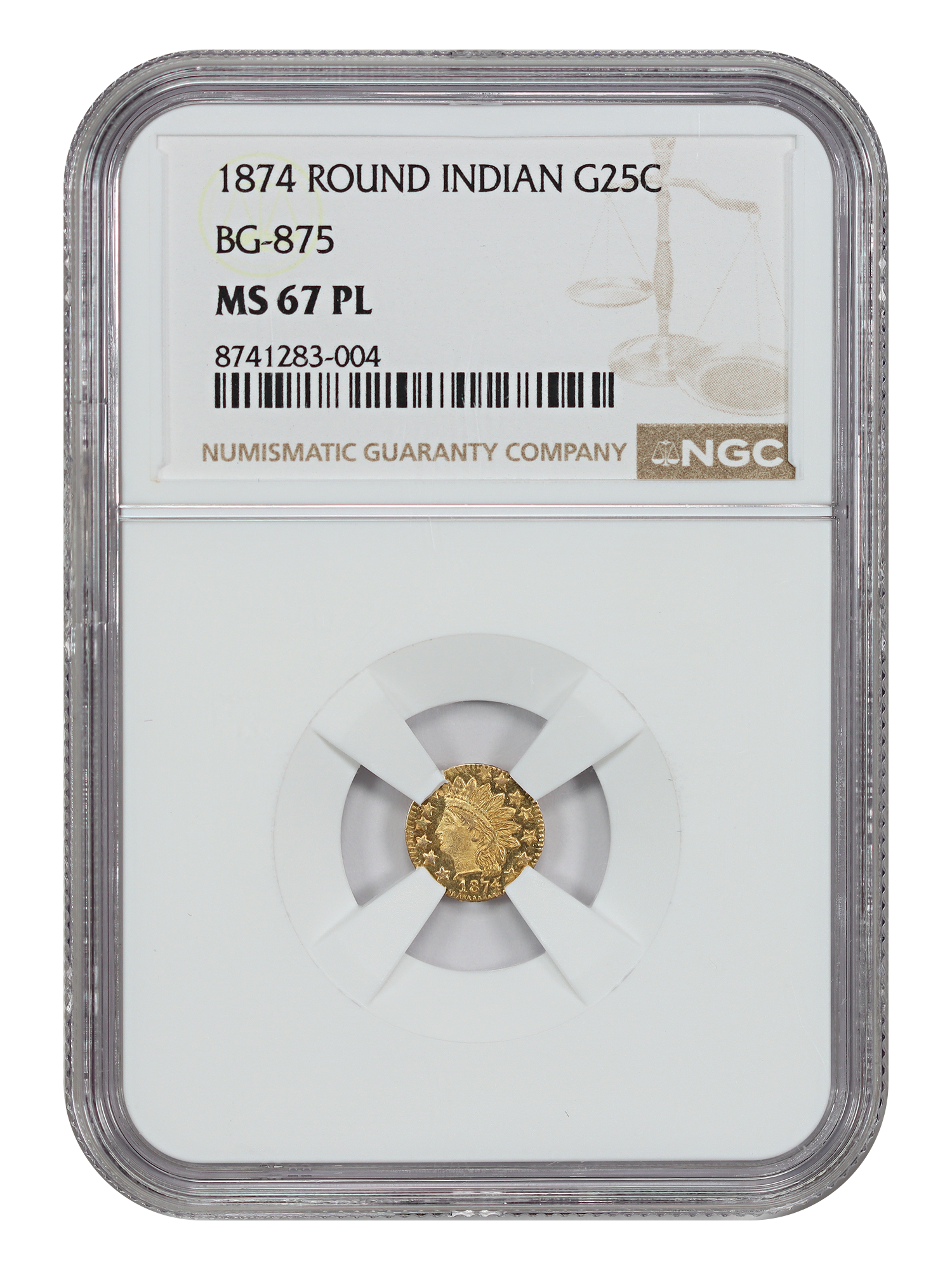 Cal. Fractional: 1874 25C NGC MS67PL (BG-875)