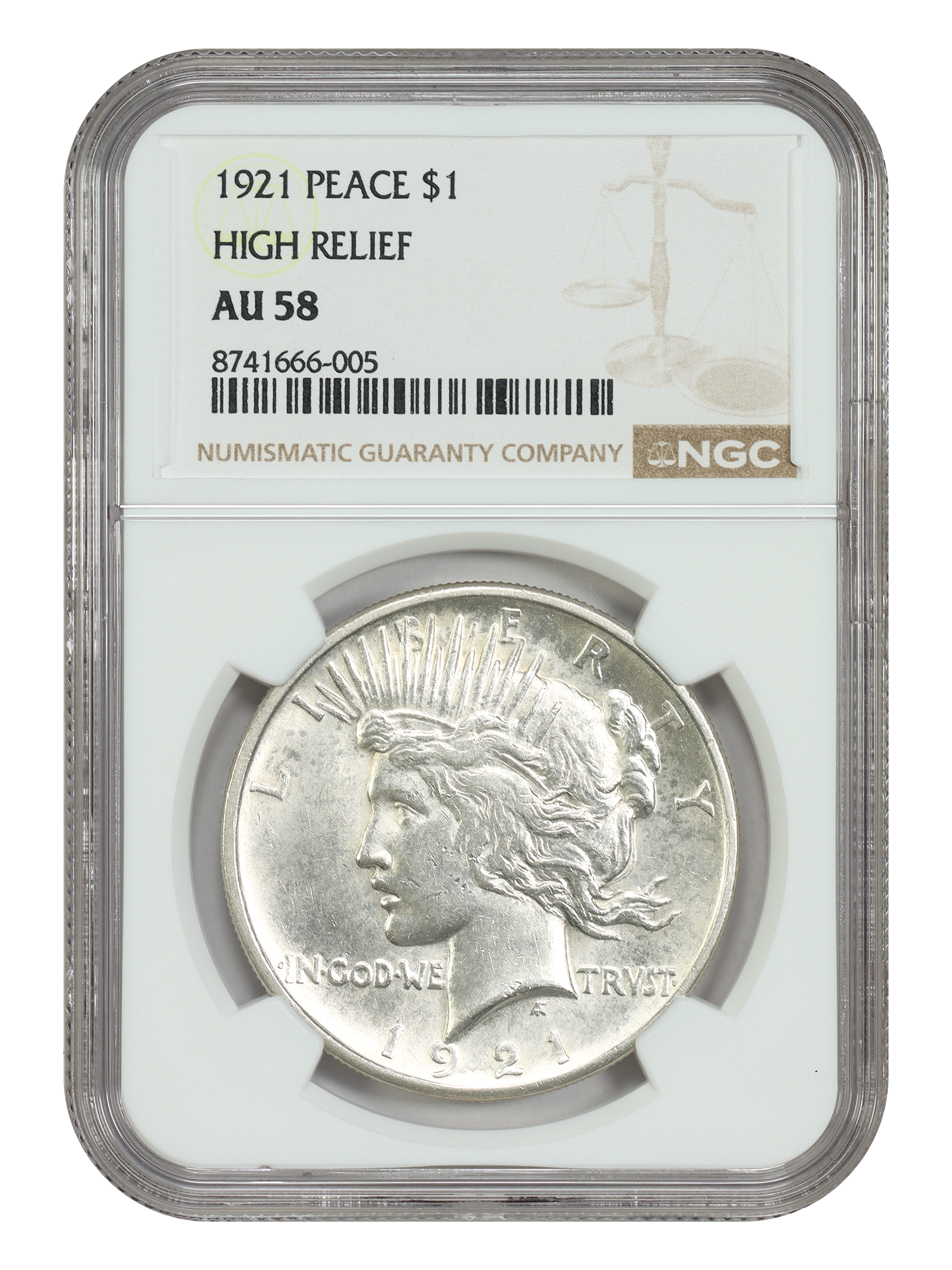 1921 $1 High Relief NGC AU58
