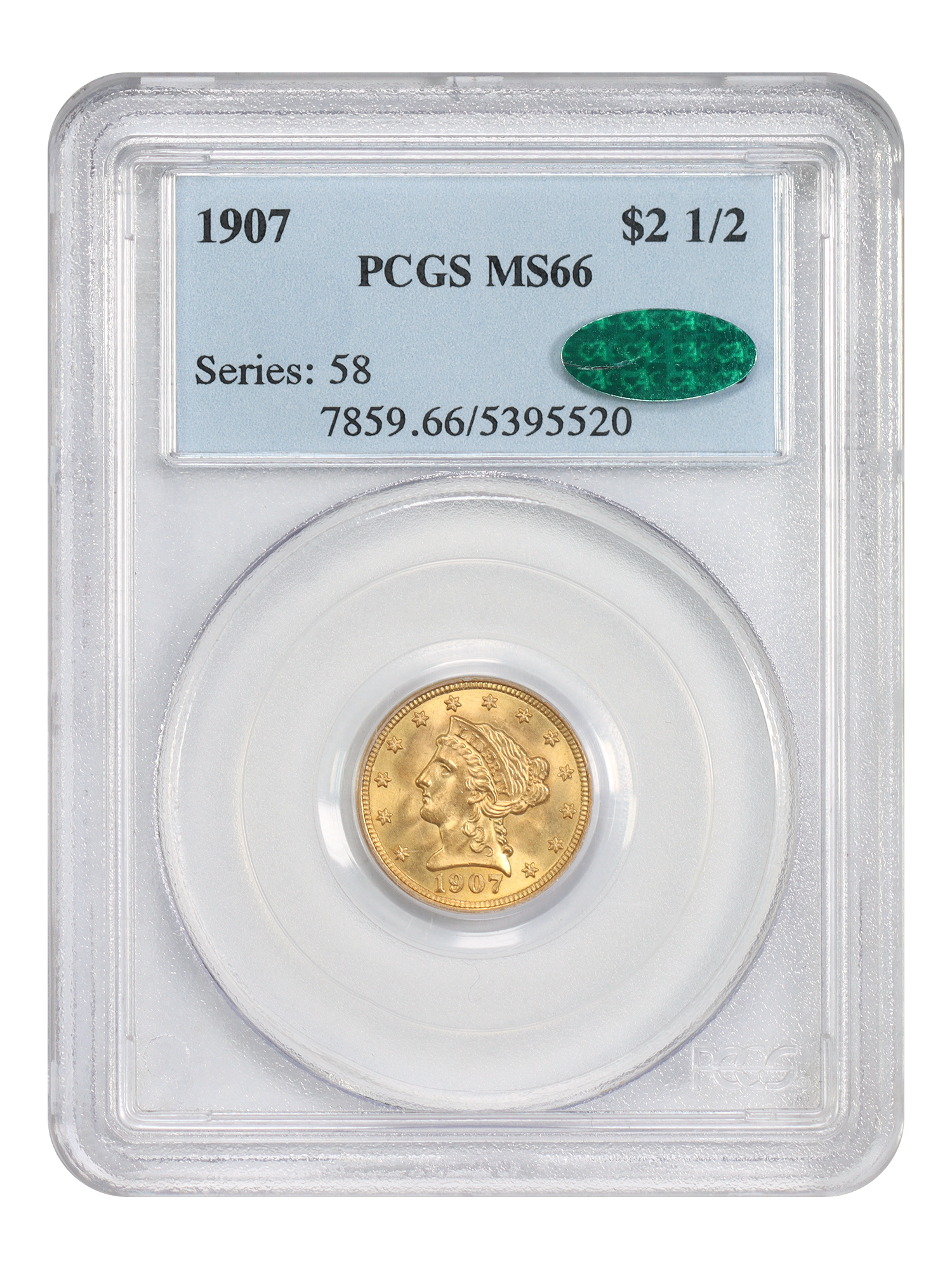 1907 $2.50 PCGS/CAC MS66