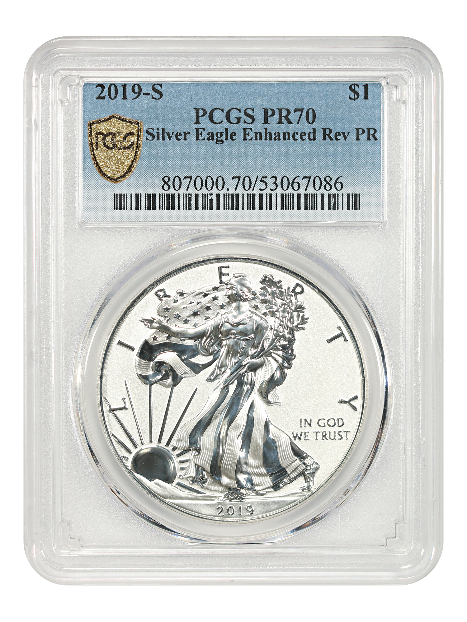2019-S $1 Silver Eagle PCGS Rev PR70 (Enhanced Finish)