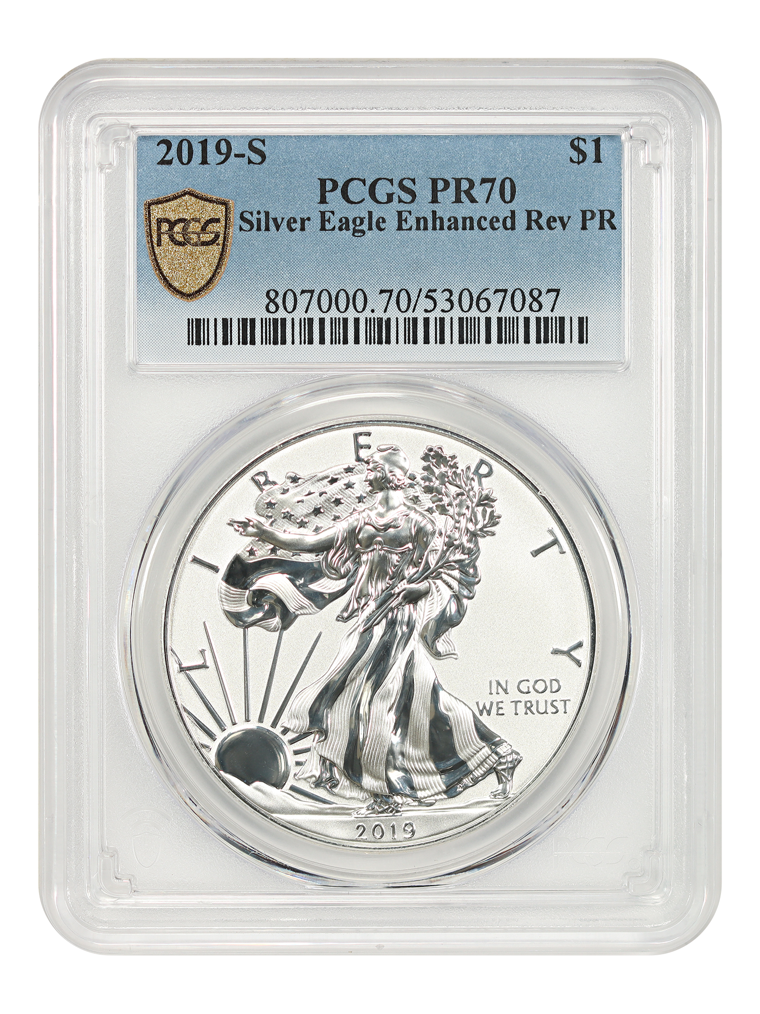 2019-S $1 Silver Eagle PCGS Rev PR70 (Enhanced Finish)