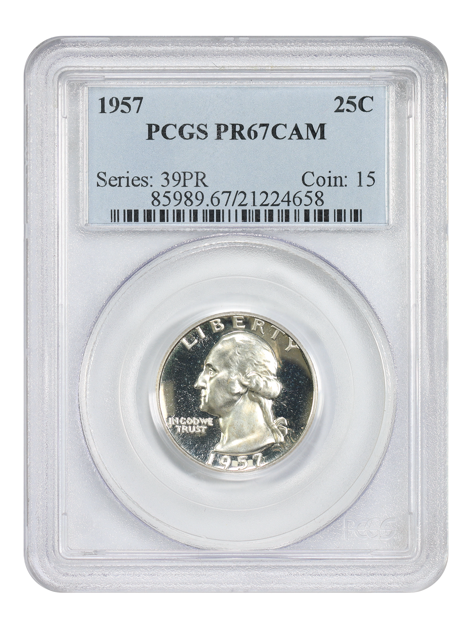 1957 25C PCGS PR67CAM