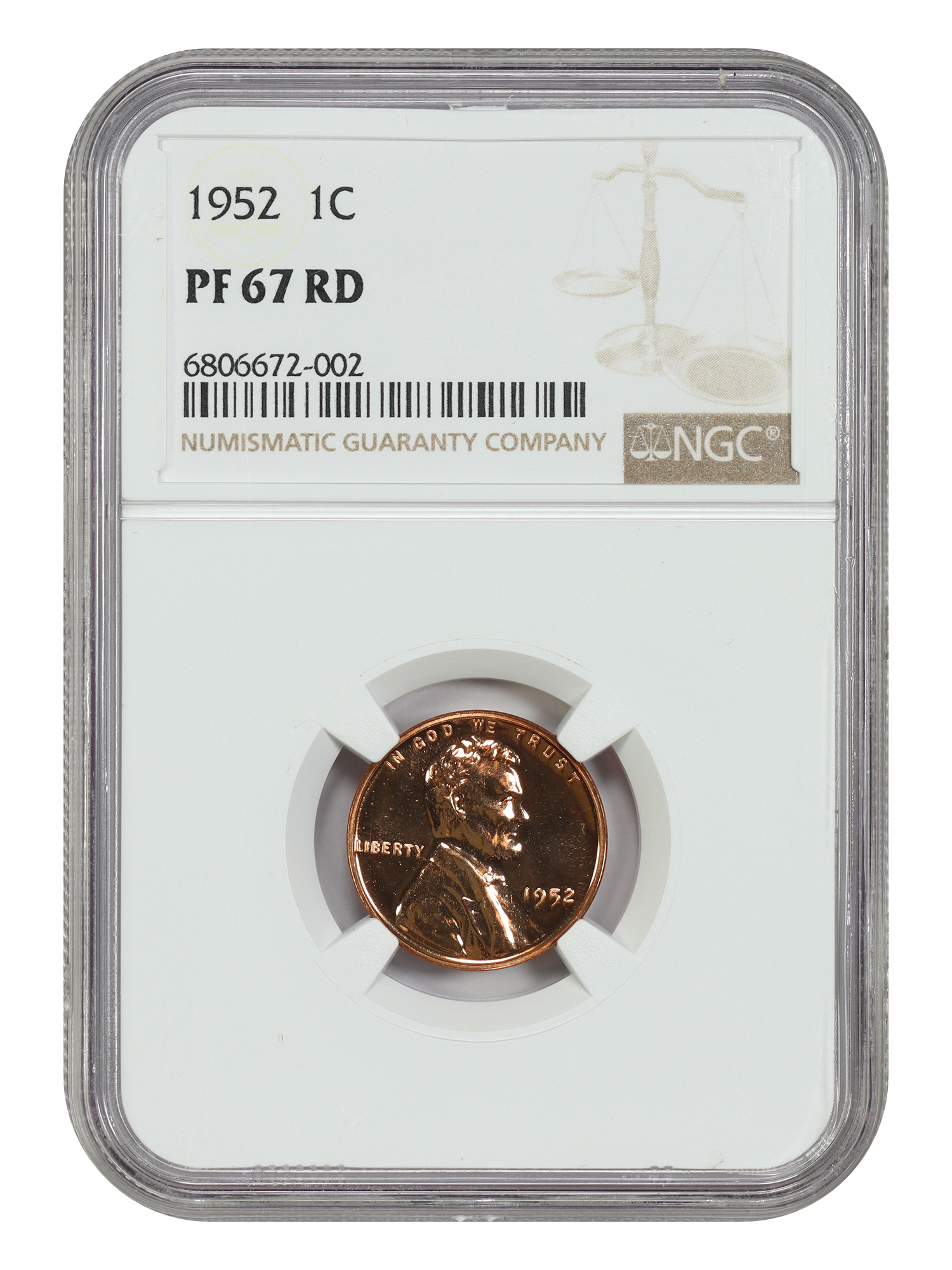 1952 1C NGC PR67RD