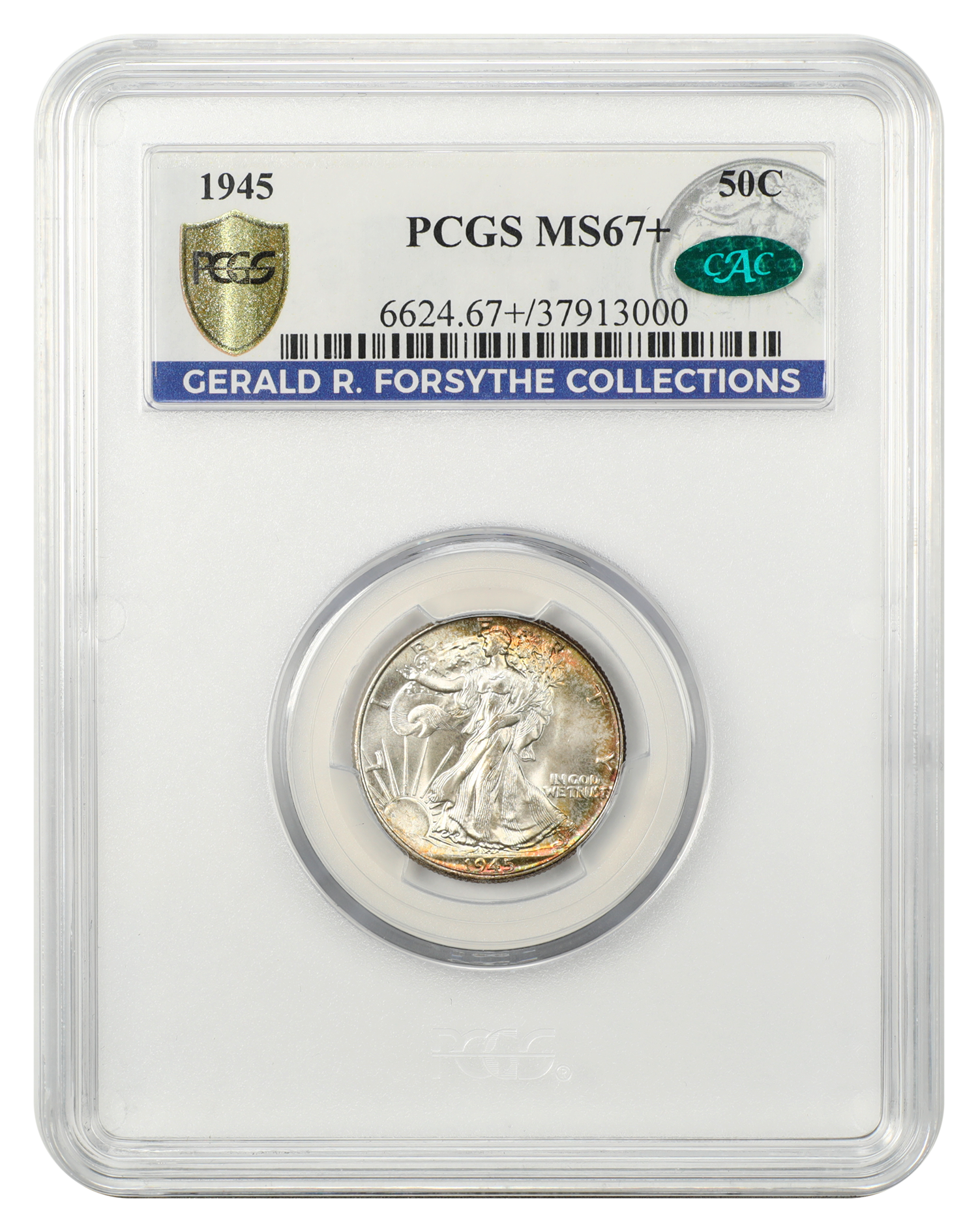 1945 50C PCGS/CAC MS67+ ex: Gerald R. Forsythe