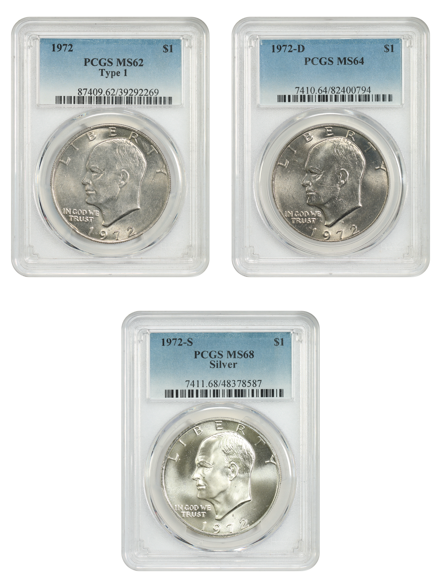 1972-PDS $1 Set PCGS MS62-68 (3 Coins)