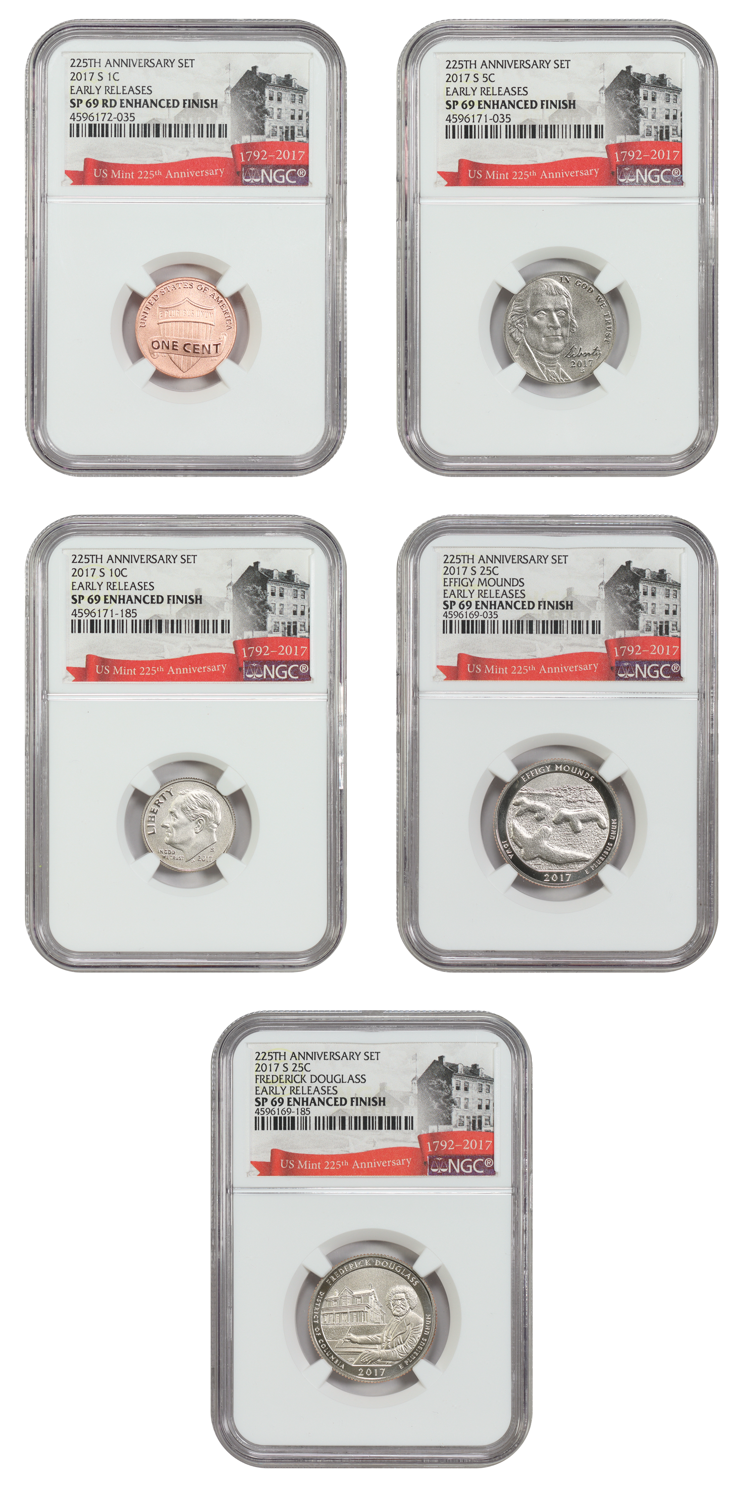 2017-S 1C-$1 Set NGC SP69 (Enhanced Finish, Early Releases, 10 Coins)