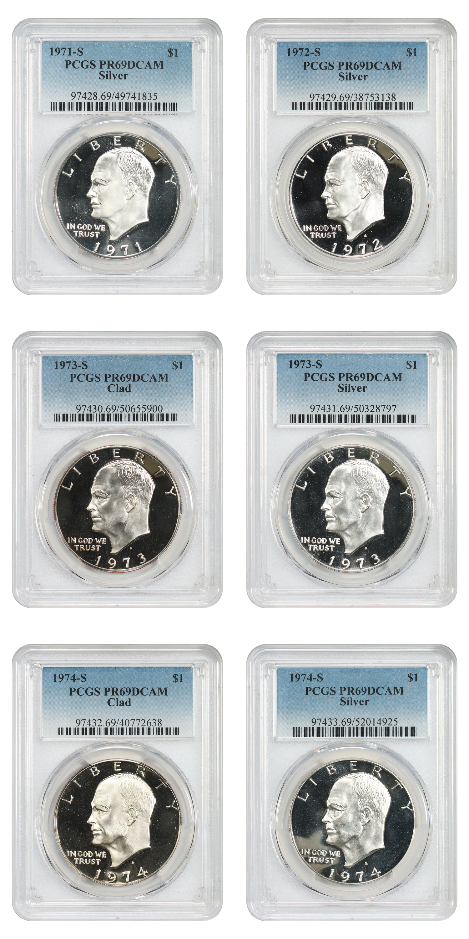 Lot of 1971-S - 1978-S $1 PCGS PR69DCAM (11 Coins)
