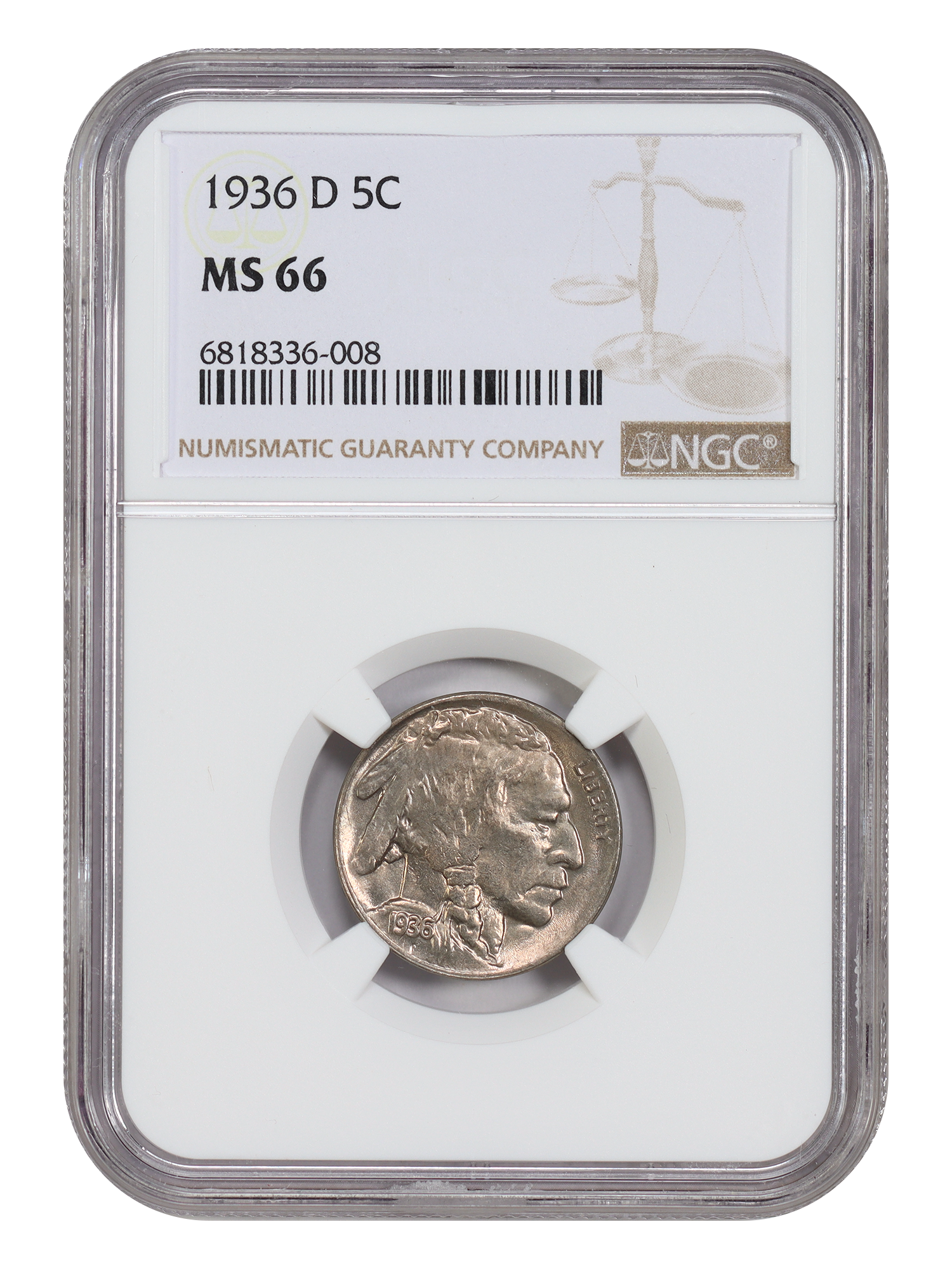 1936-D 5C NGC MS66