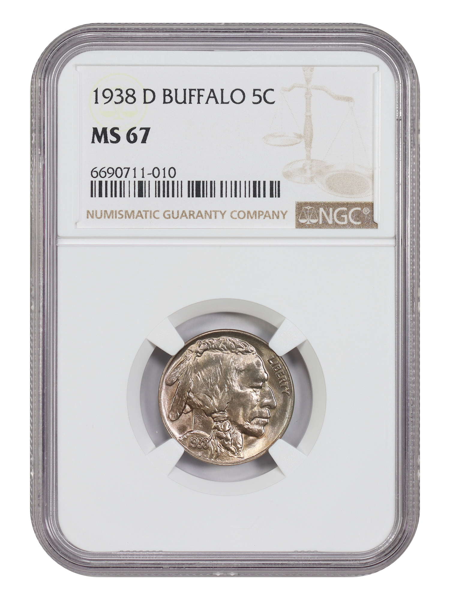1938-D 5C Buffalo NGC MS67