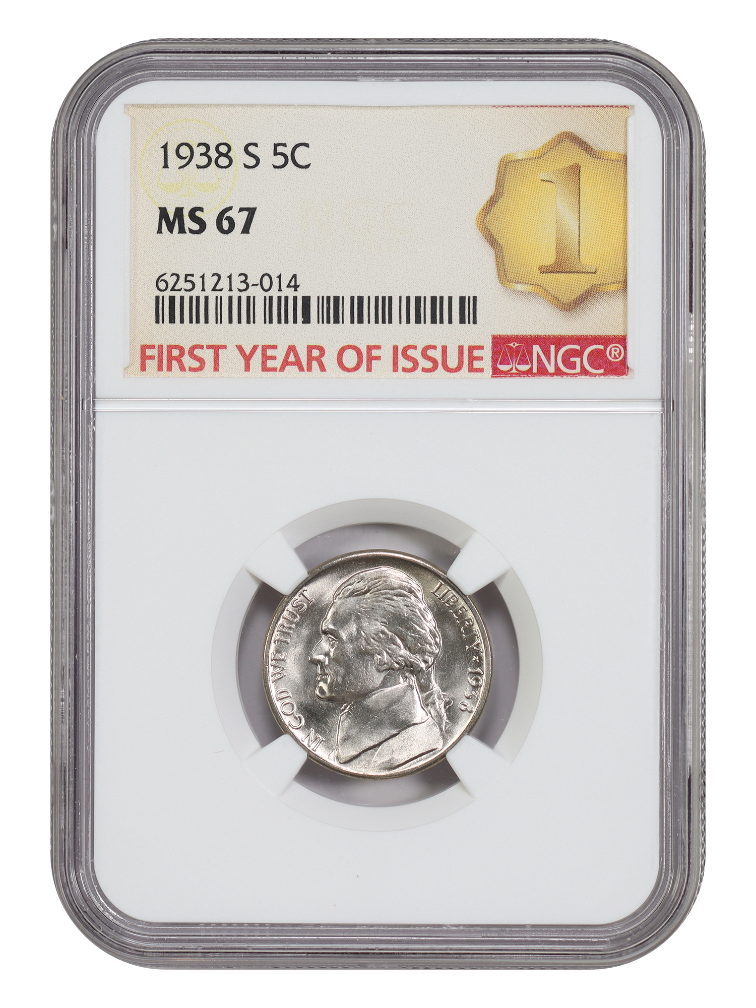 1938-S 5C NGC MS67