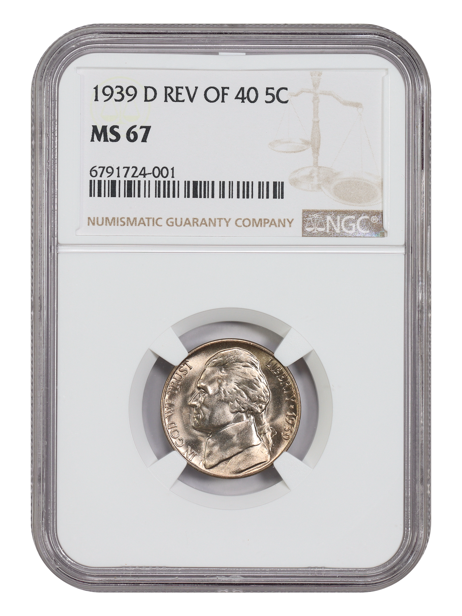 1939-D 5C NGC MS67 (Reverse of 1940)