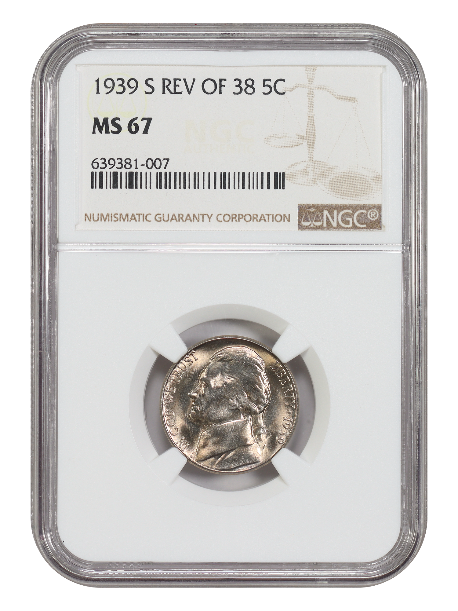 1939-S 5C NGC MS67 (Reverse of 1938)