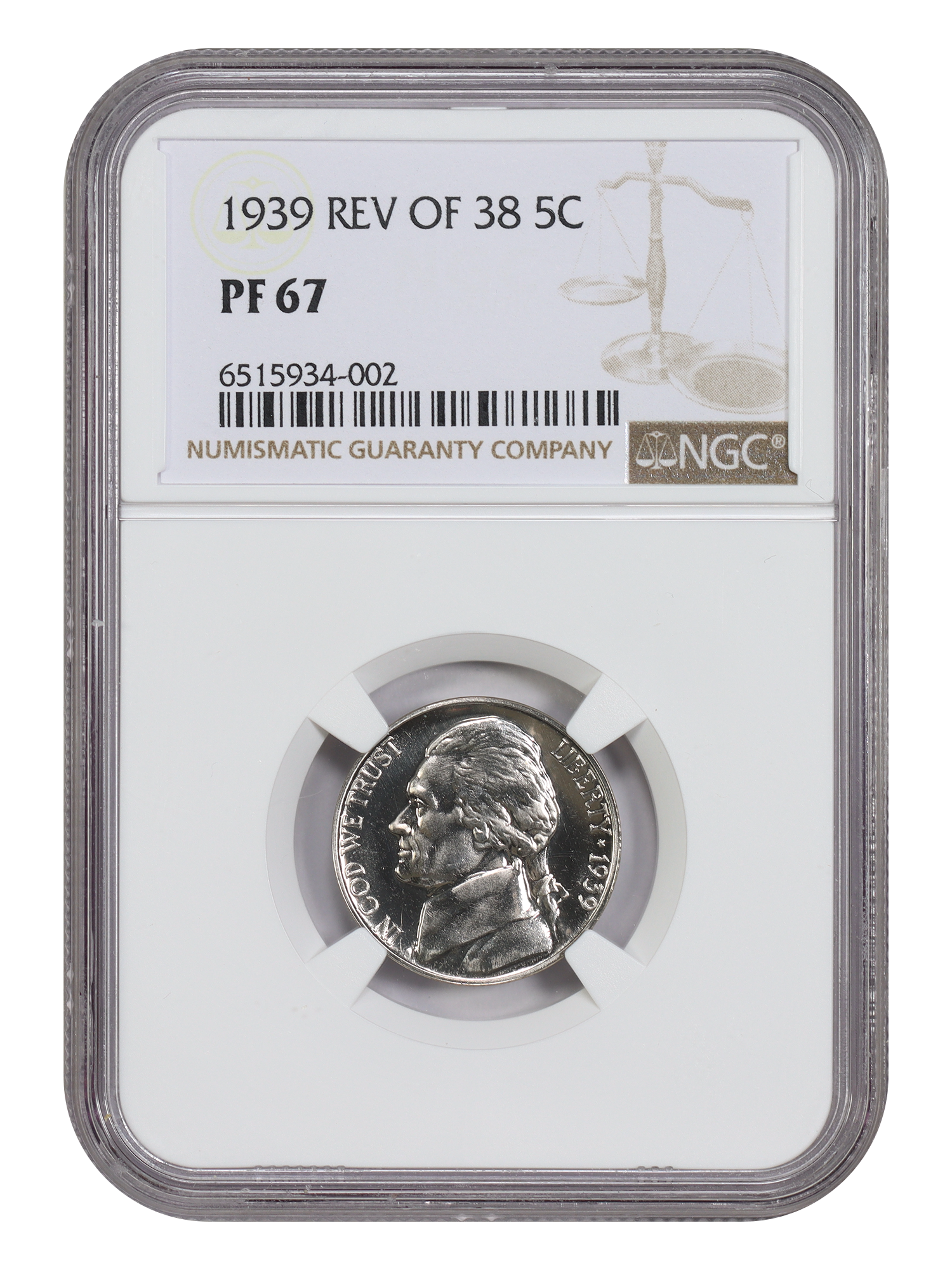 1939 5C NGC PR67 (Reverse of 1938)