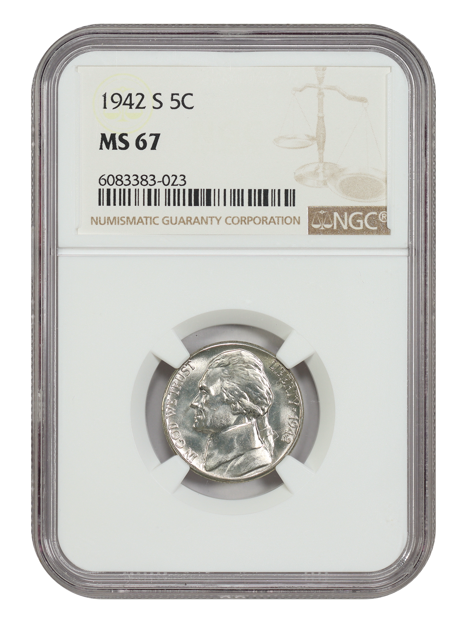 1942-S 5C NGC MS67