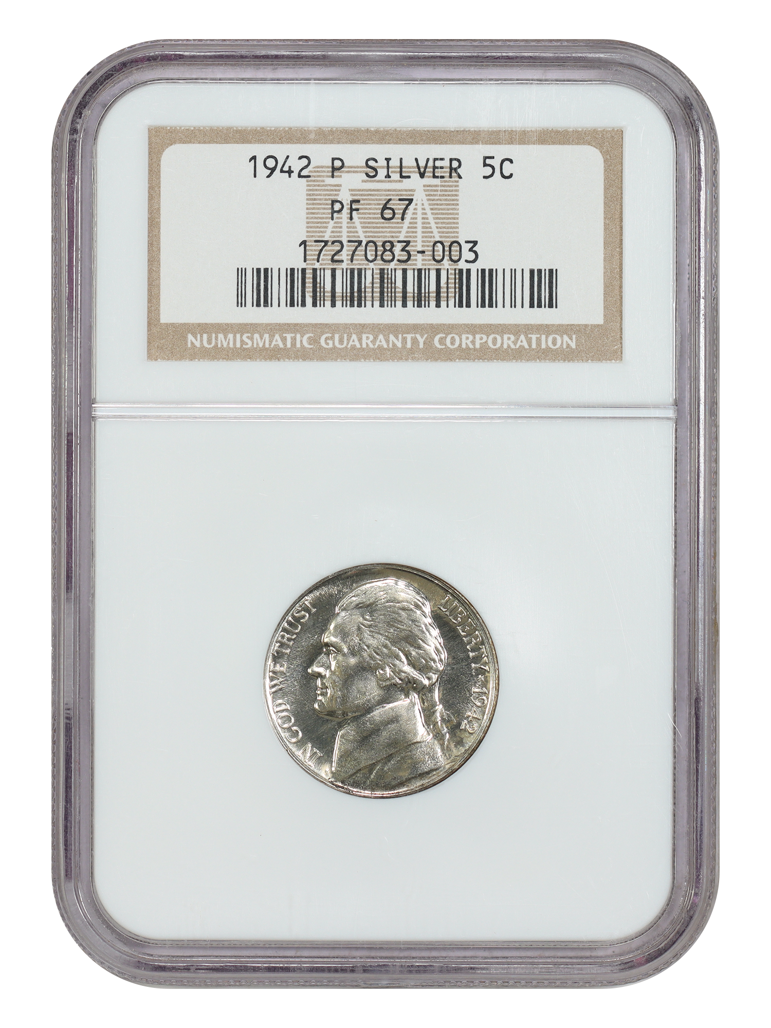 1942-P 5C NGC PR67 (Type 2, Silver)