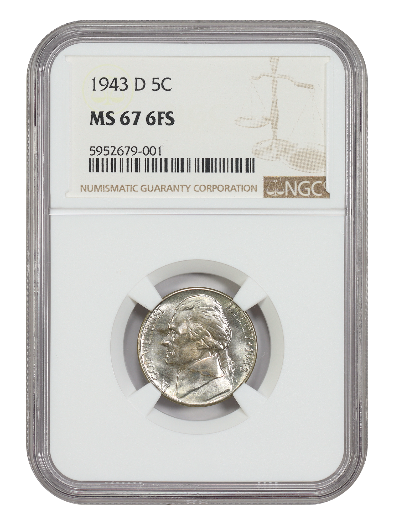 1943-D 5C NGC MS67 6FS