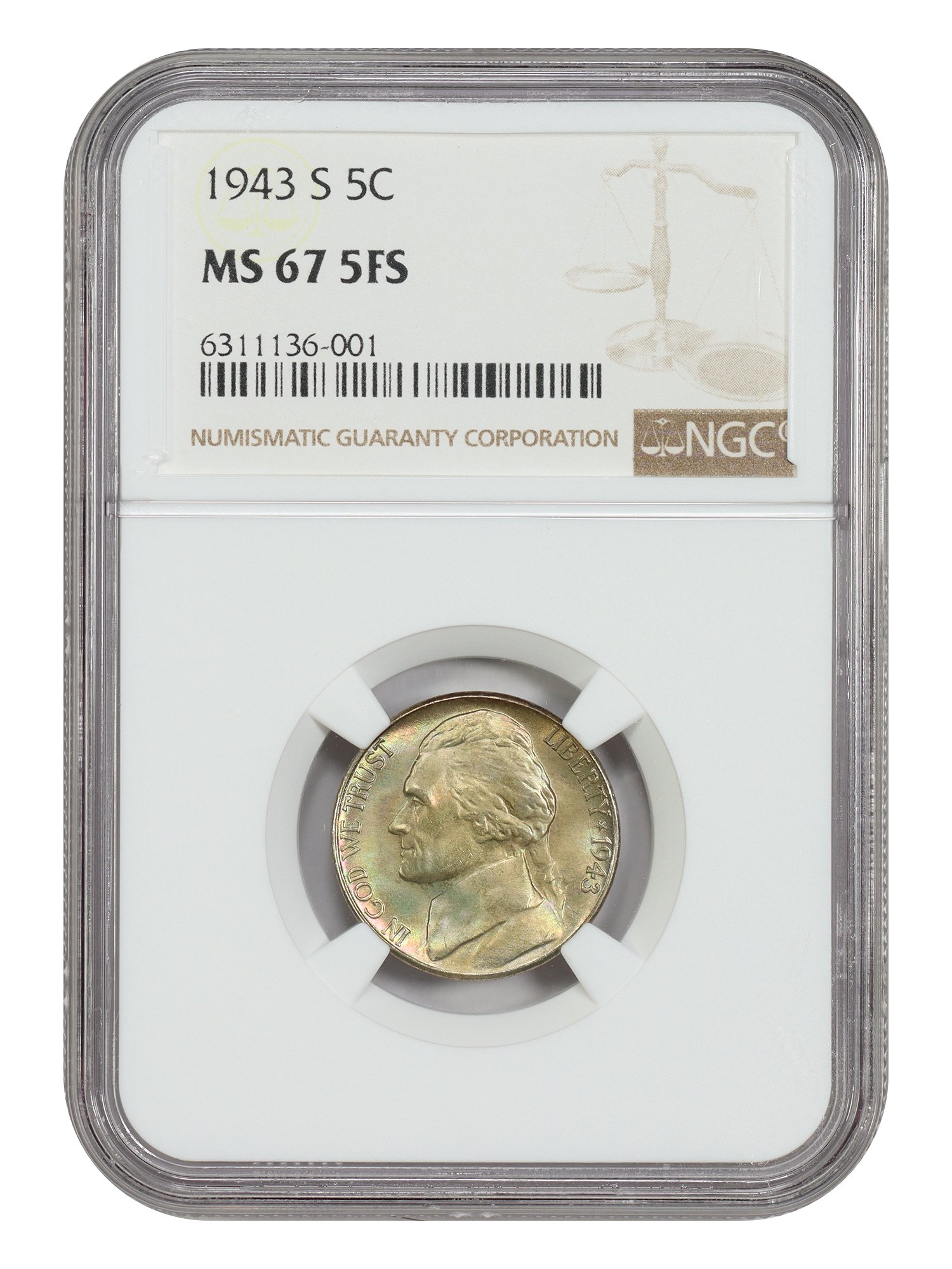 1943-S 5C NGC MS67 5FS