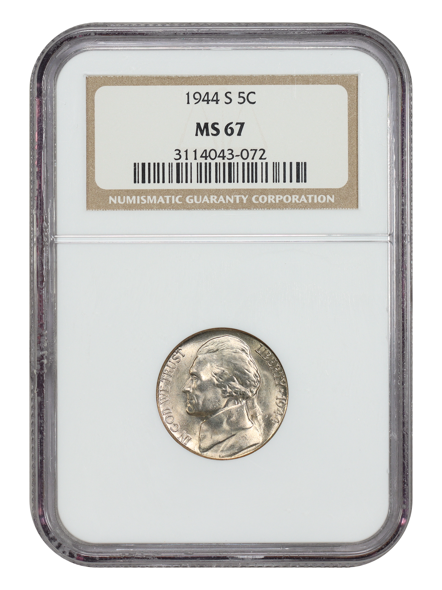 1944-S 5C NGC MS67