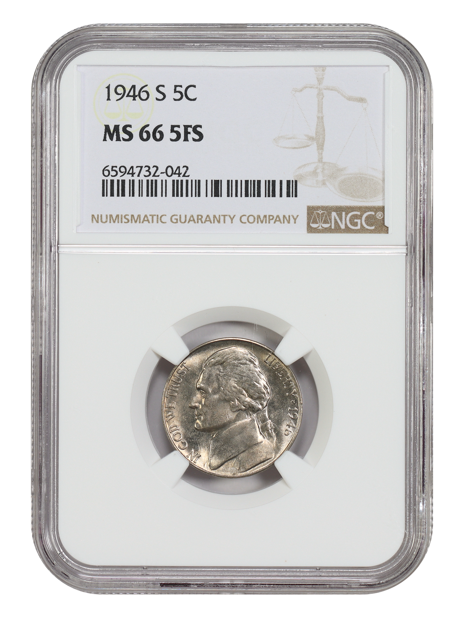 1946-S 5C NGC MS66 5FS