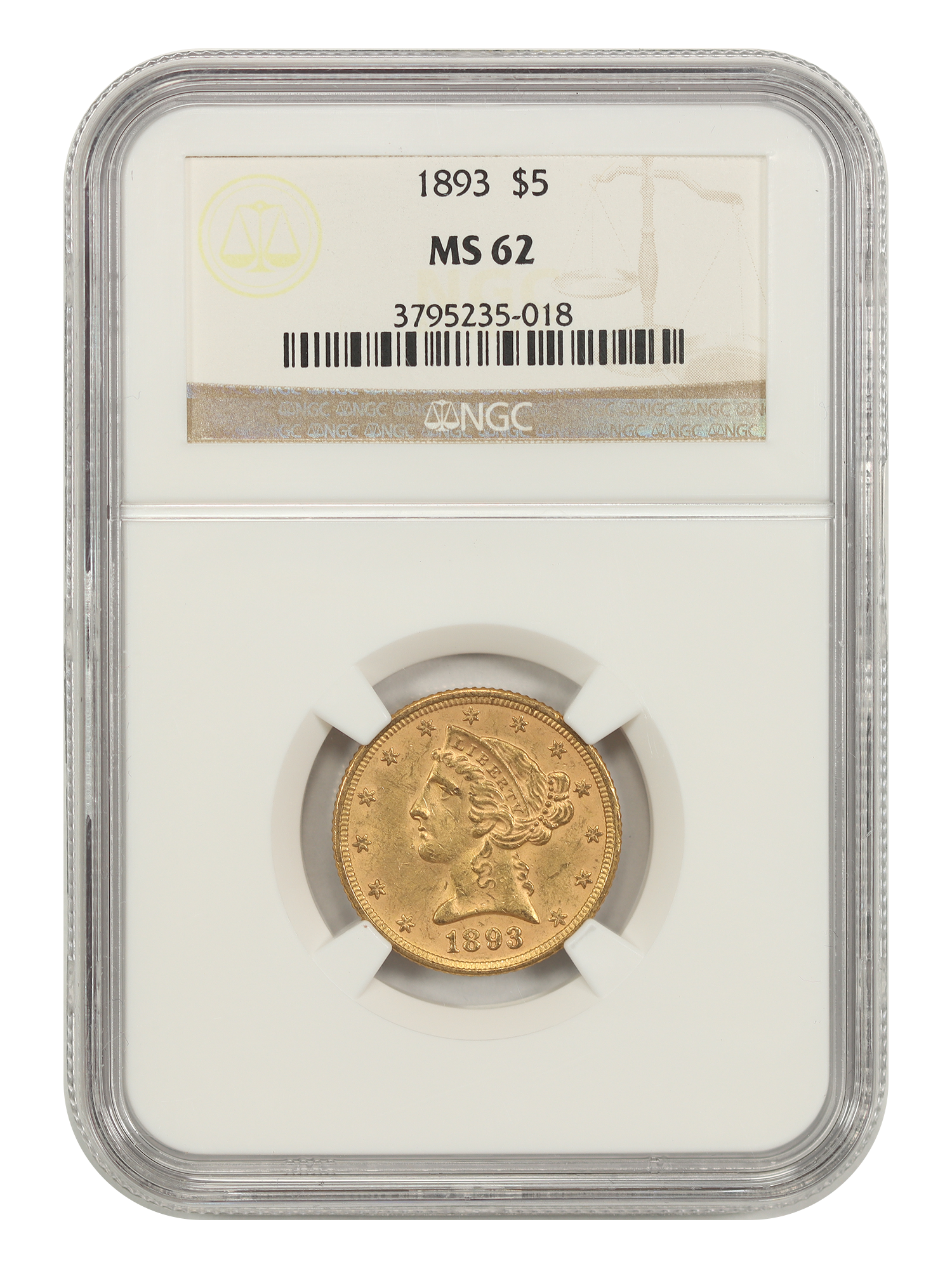 1893 $5 NGC MS62