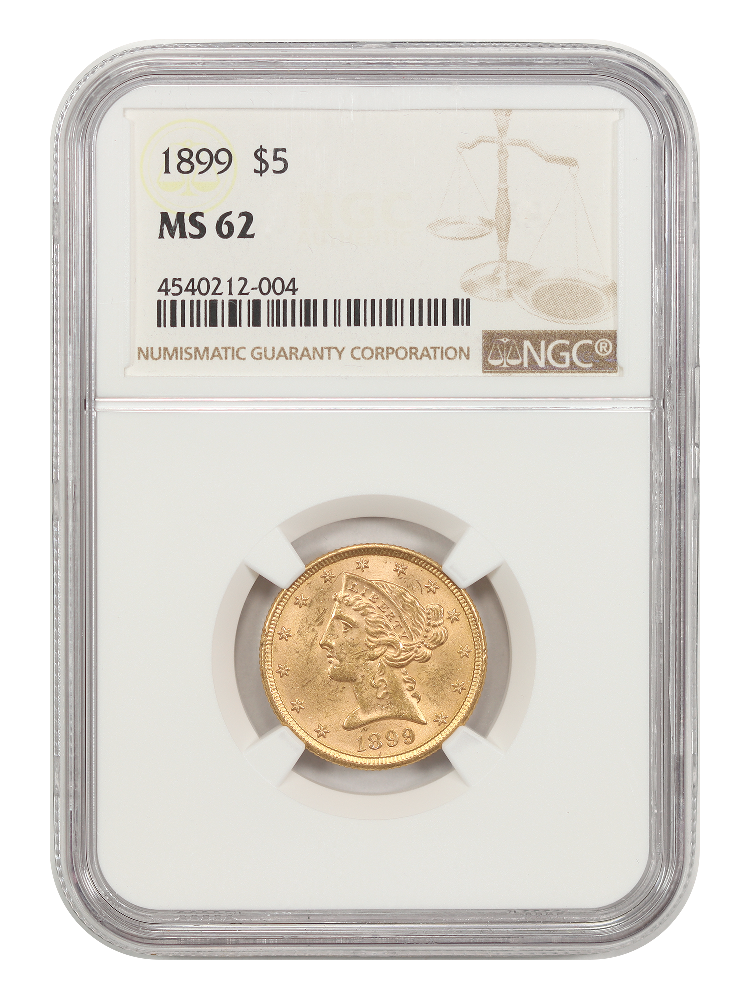 1899 $5 NGC MS62