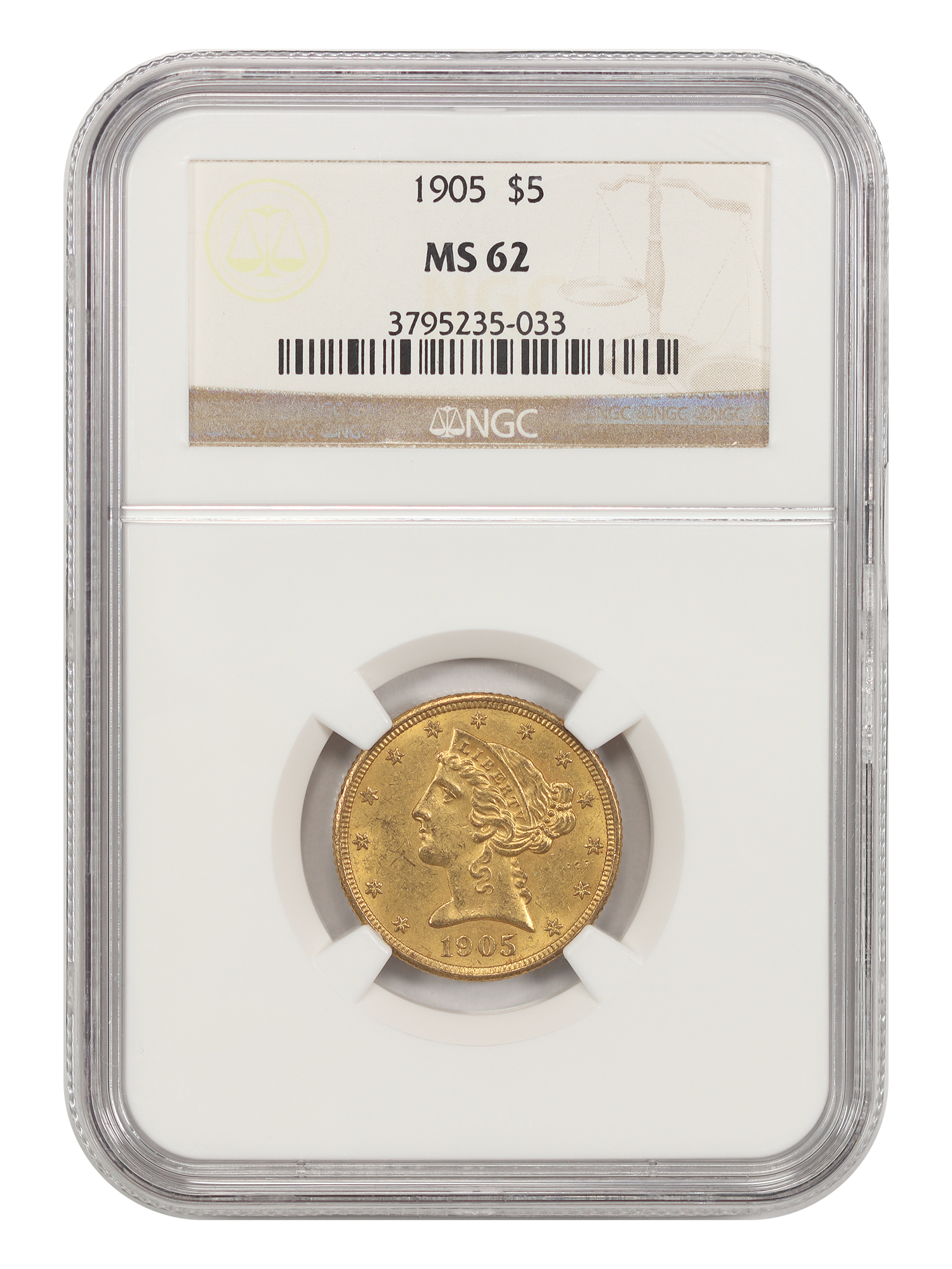 1905 $5 NGC MS62