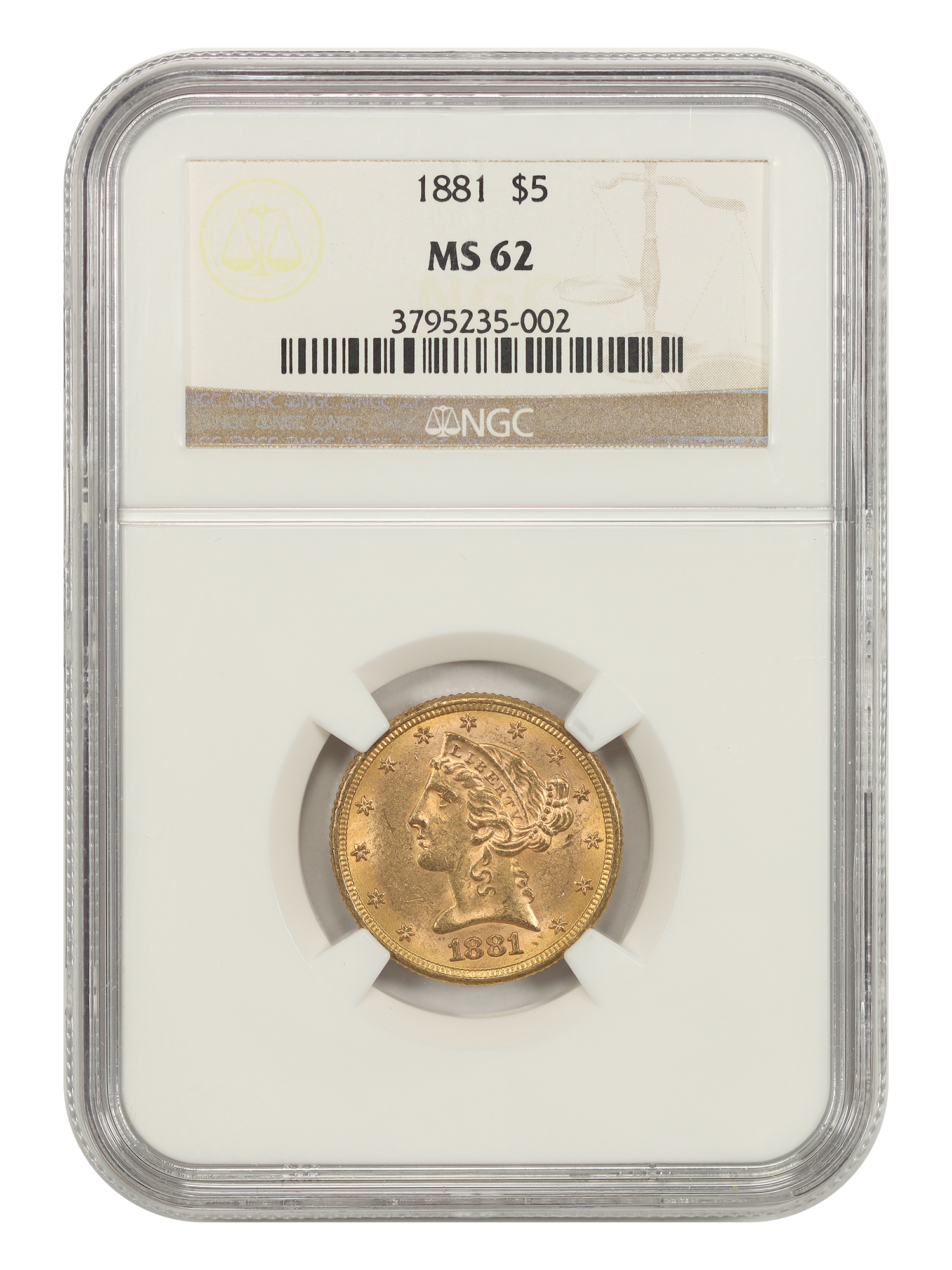 1881 $5 NGC MS62