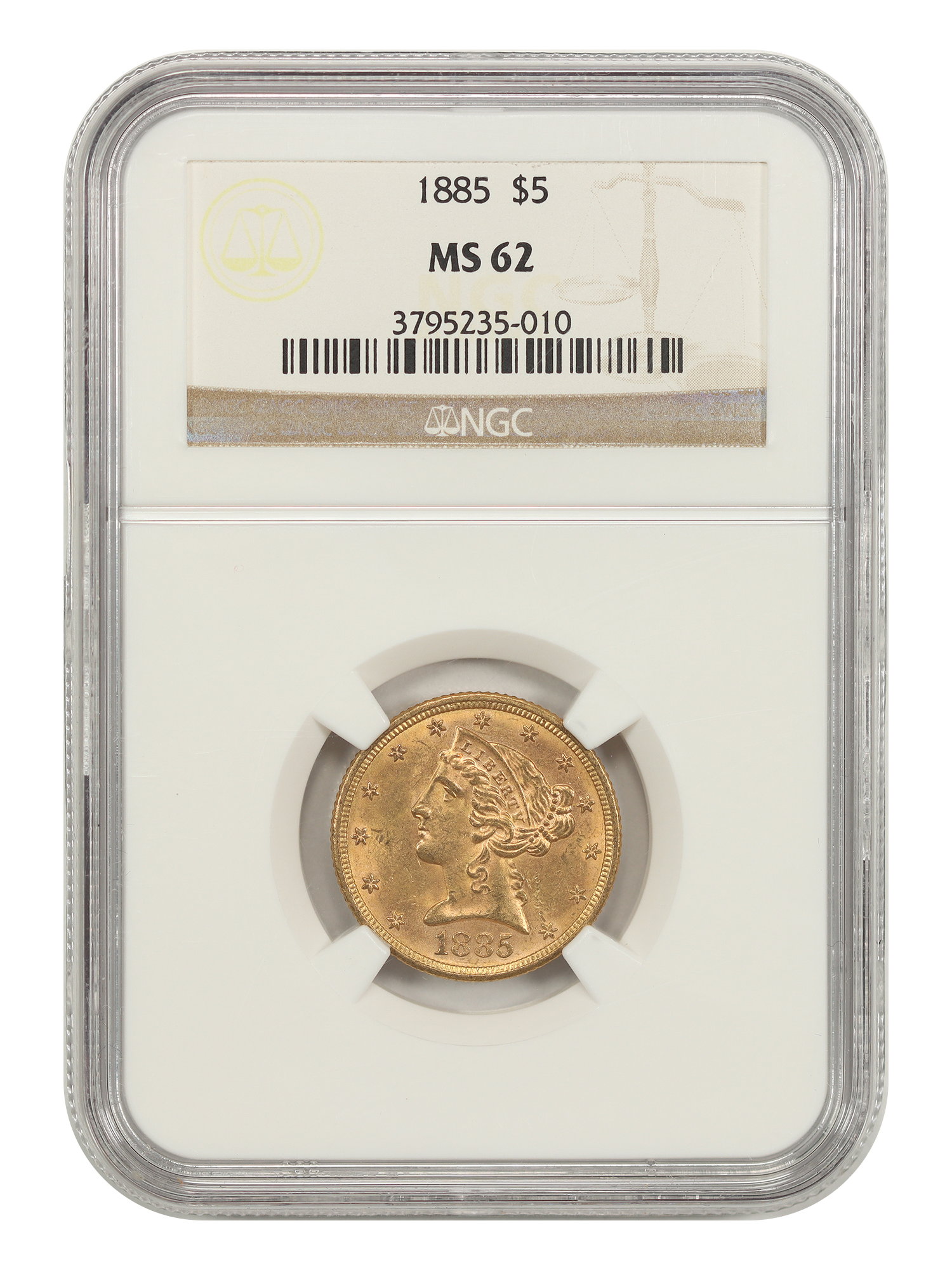 1885 $5 NGC MS62