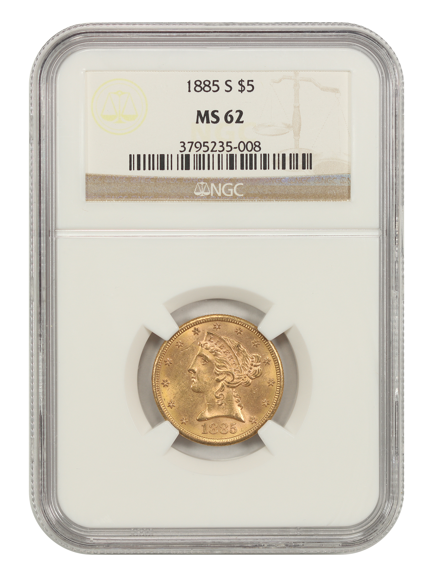 1885-S $5 NGC MS62