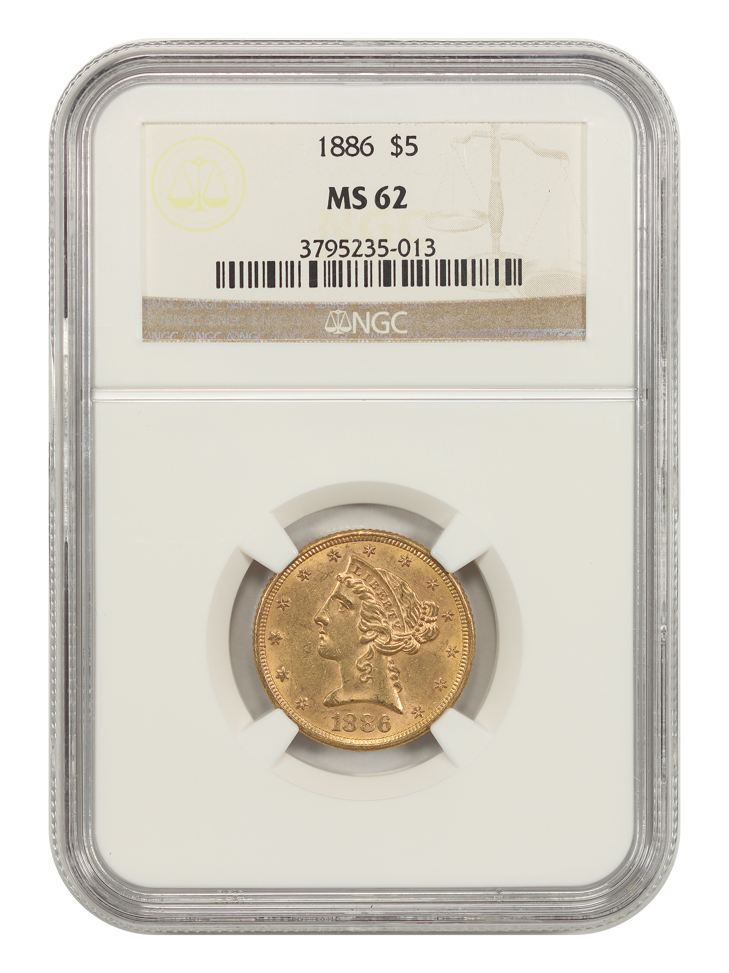 1886 $5 NGC MS62