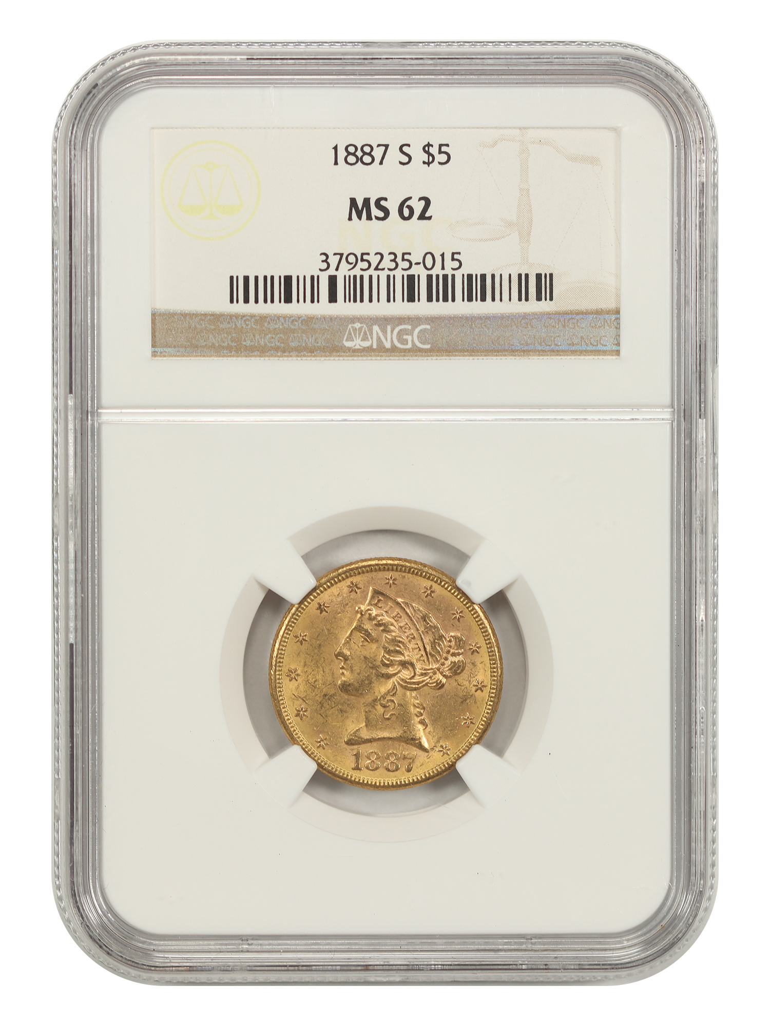1887-S $5 NGC MS62