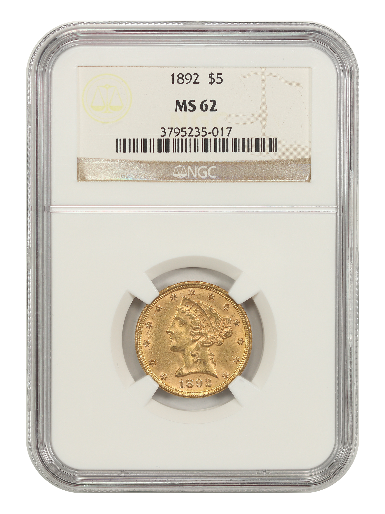 1892 $5 NGC MS62