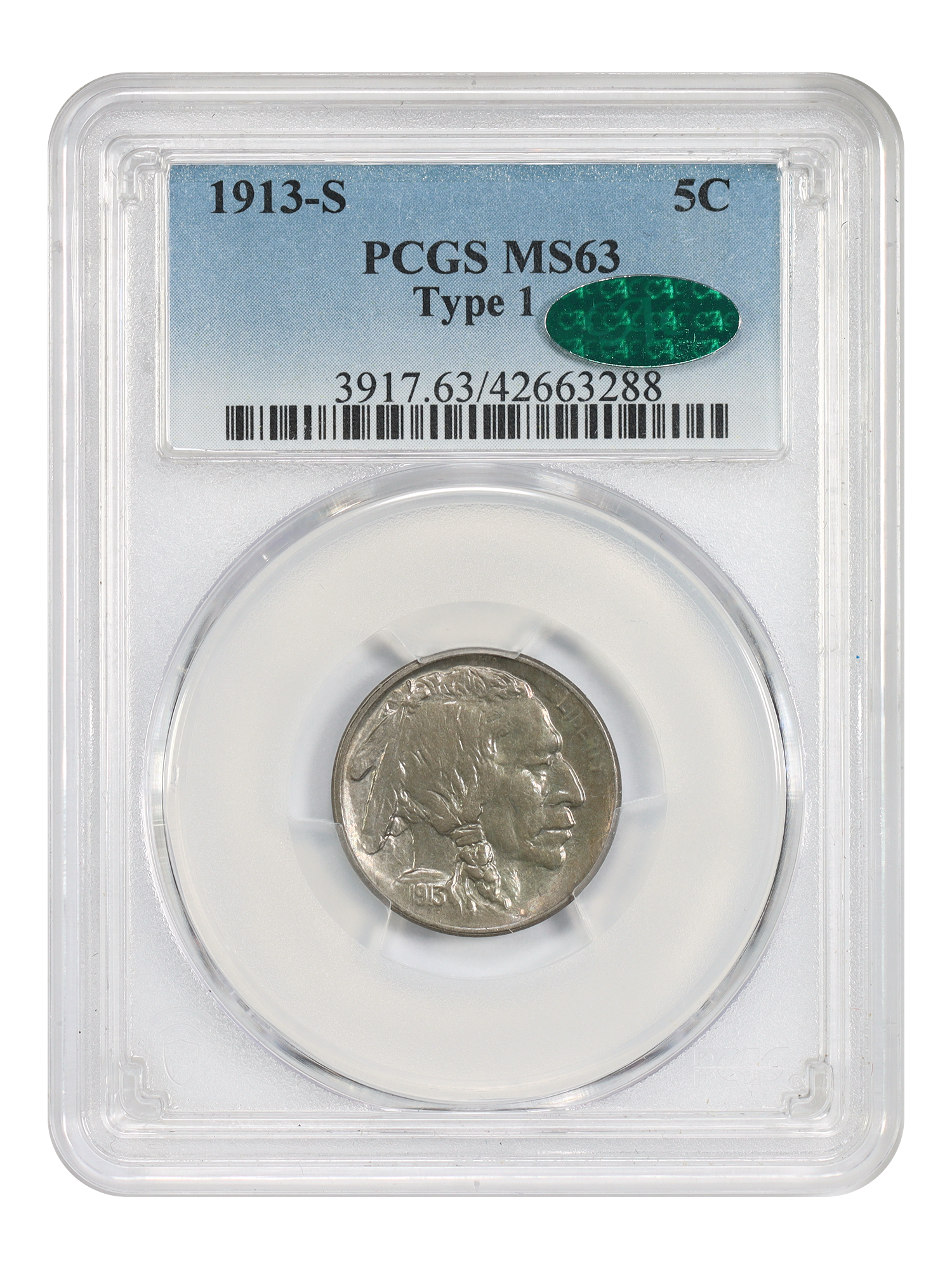 1913-S 5C PCGS/CAC MS63 (Type 1)