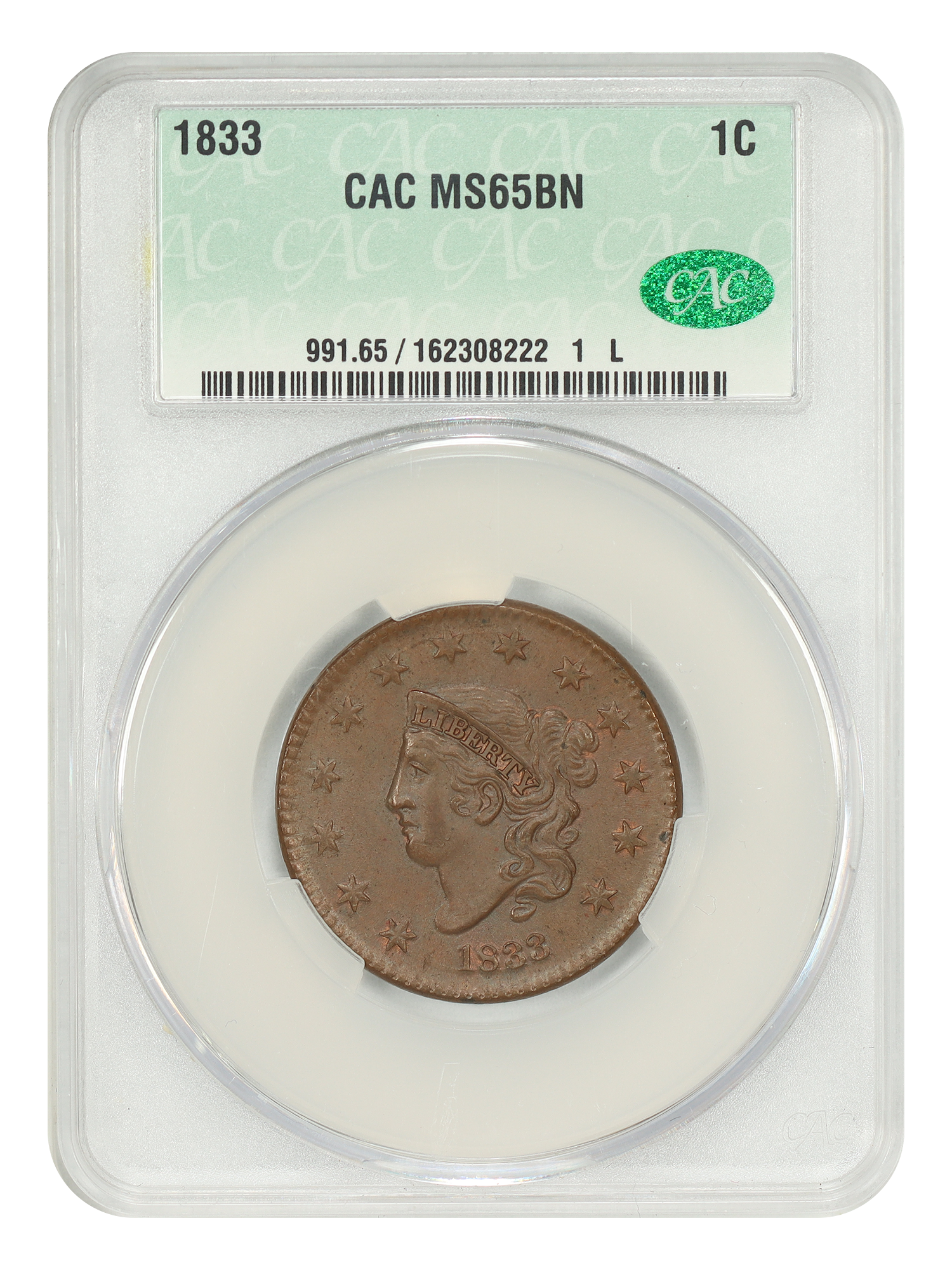 1833 1C CACG MS65BN