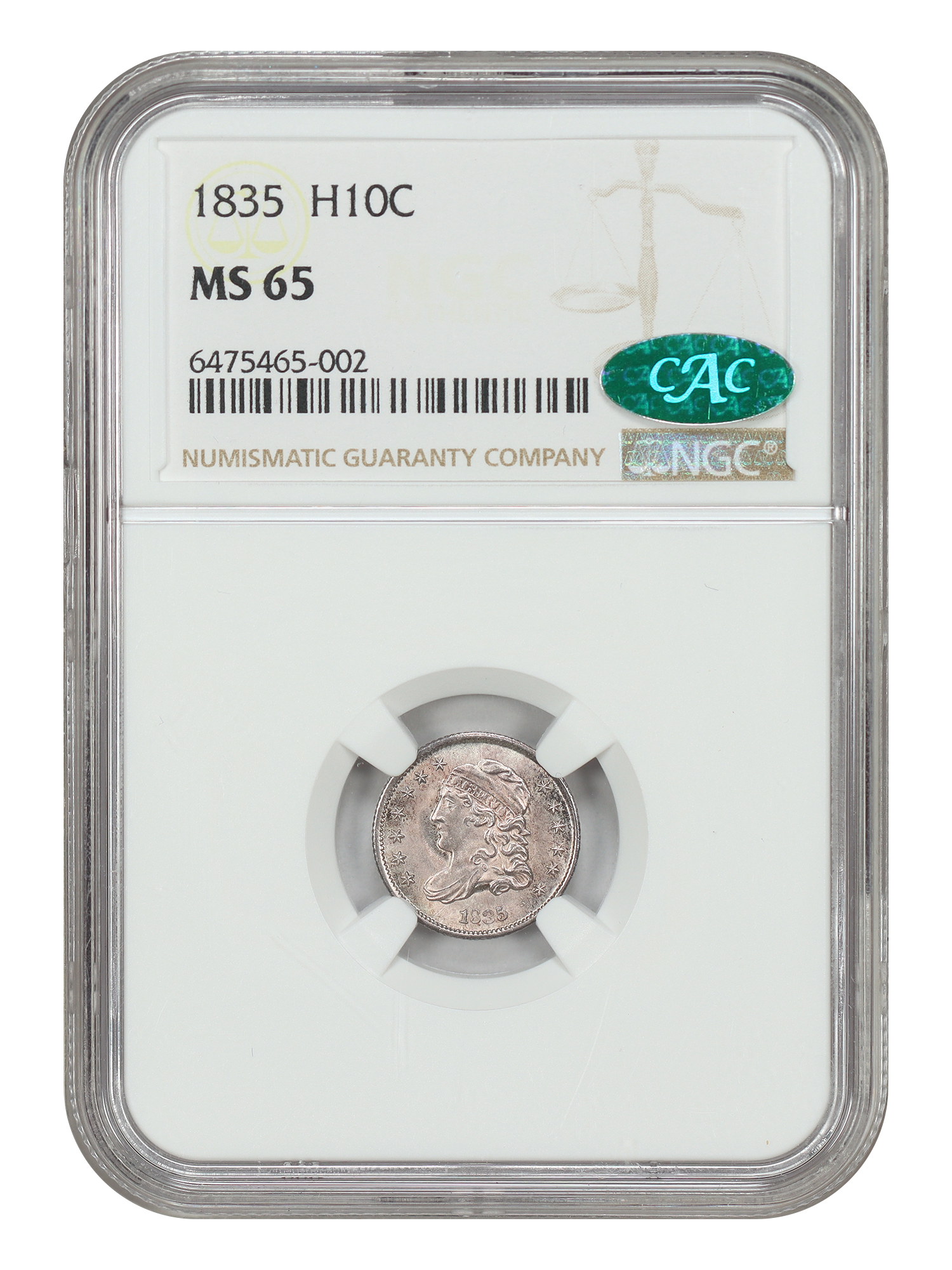 1835 H10C NGC/CAC MS65 (Small Date)
